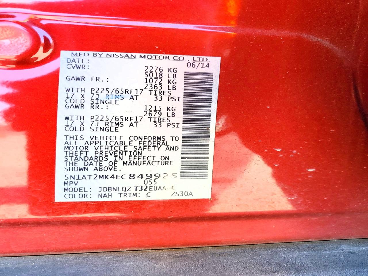 2014 Nissan Rogue Sv Red vin: 5N1AT2MK4EC849925