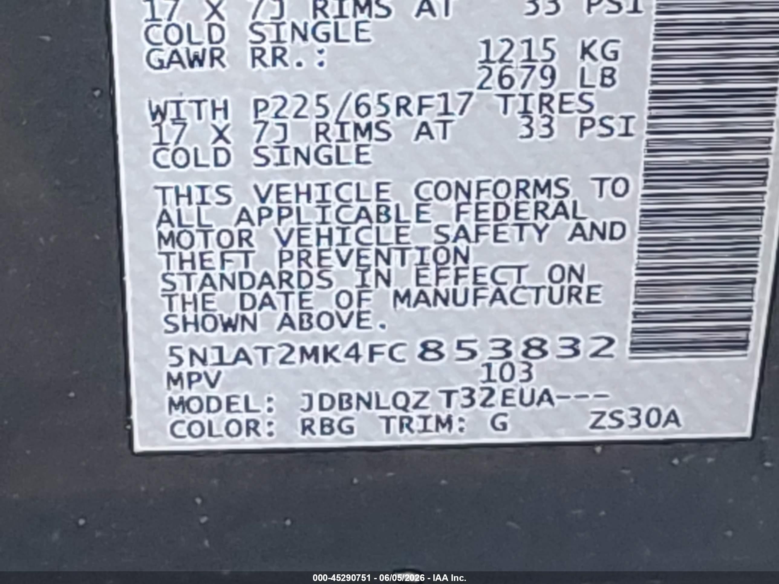2015 Nissan Rogue Sv Blue vin: 5N1AT2MK4FC853832
