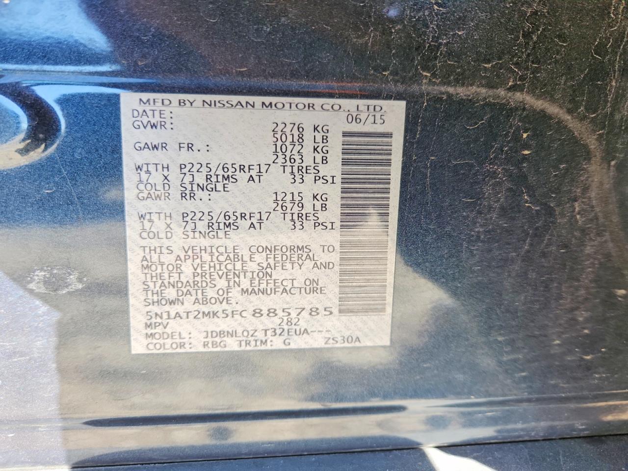 2015 Nissan Rogue Sv Blue vin: 5N1AT2MK5FC885785