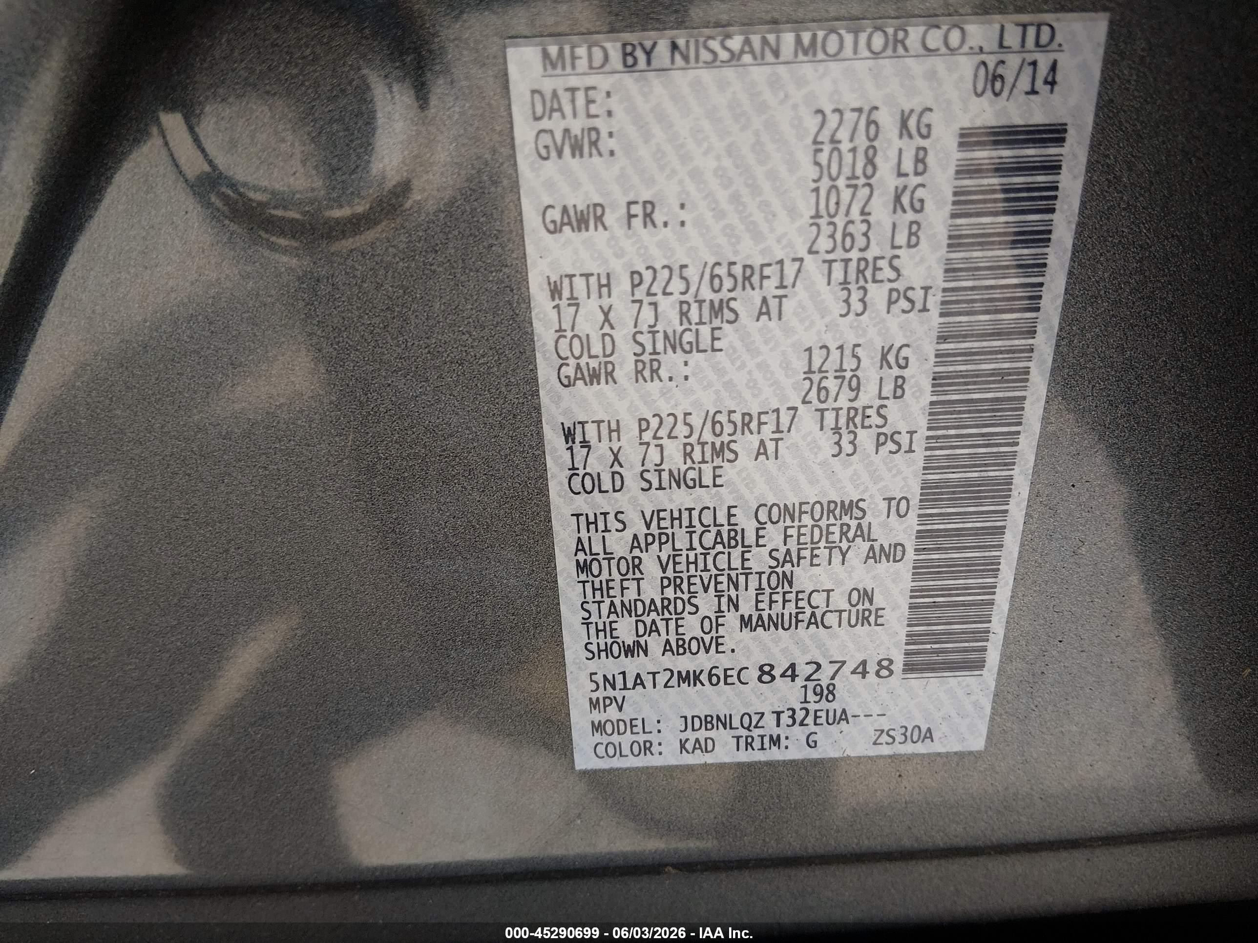 2014 Nissan Rogue Sv Gray vin: 5N1AT2MK6EC842748