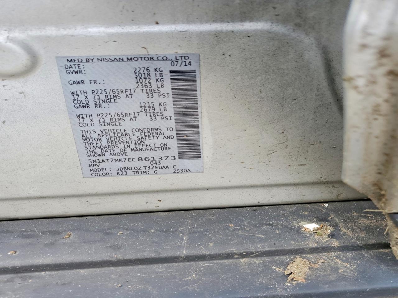 2014 Nissan Rogue Sv Silver vin: 5N1AT2MK7EC861373