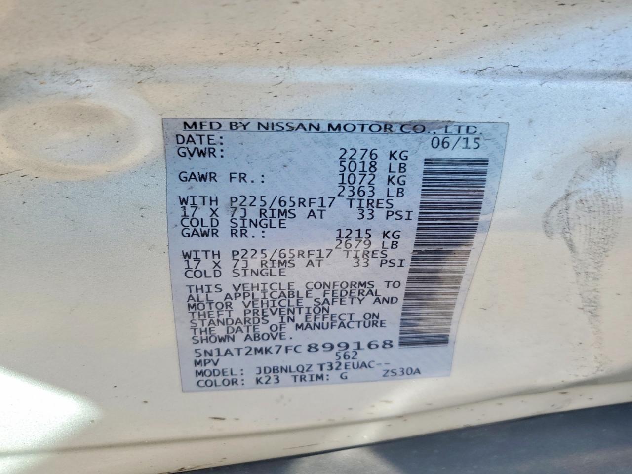 2015 Nissan Rogue Sv Silver vin: 5N1AT2MK7FC899168