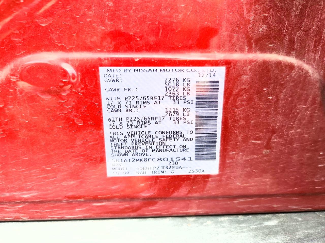 2015 Nissan Rogue S Burgundy vin: 5N1AT2MK8FC801541