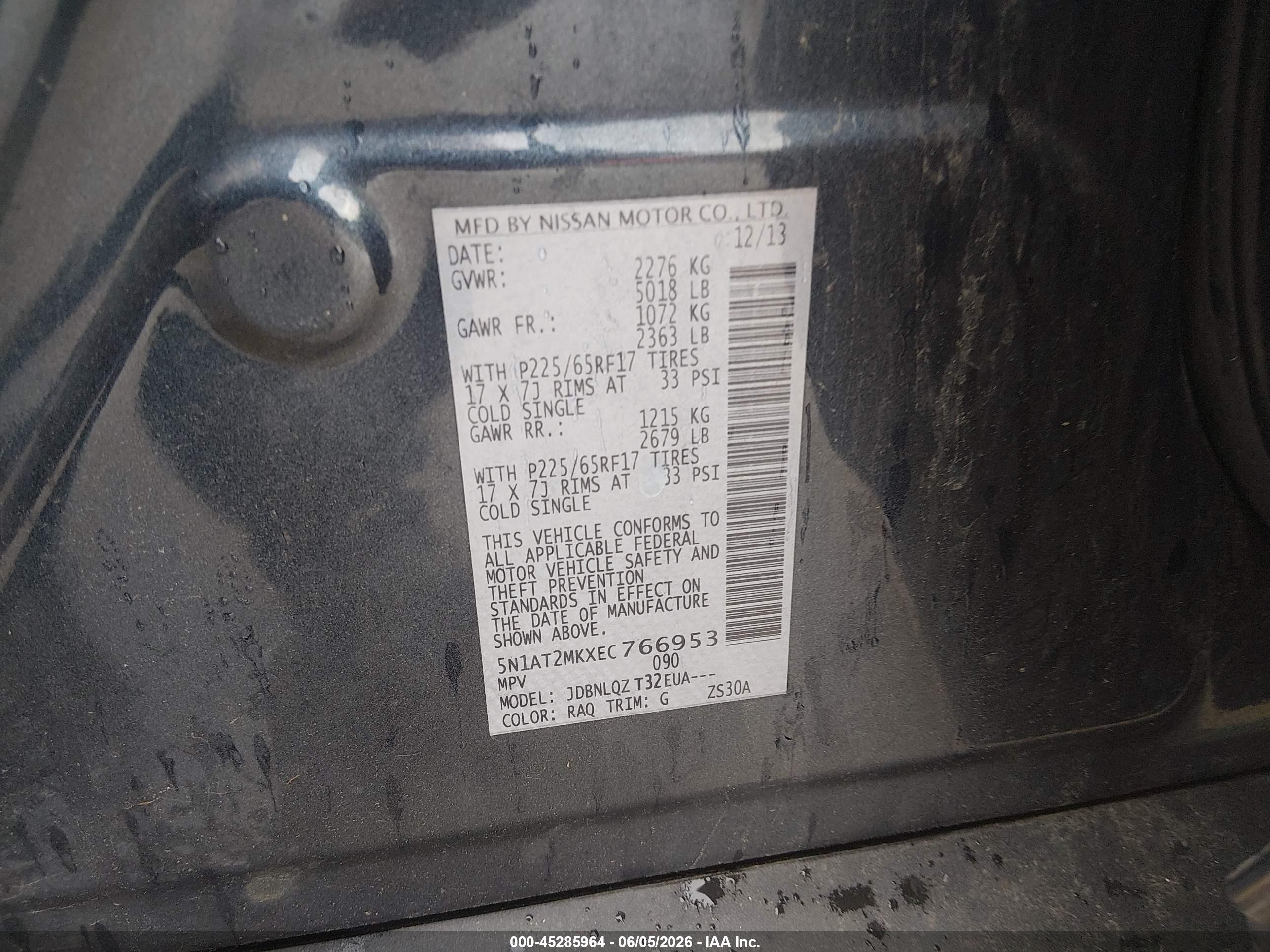 2014 Nissan Rogue Sv Navy vin: 5N1AT2MKXEC766953