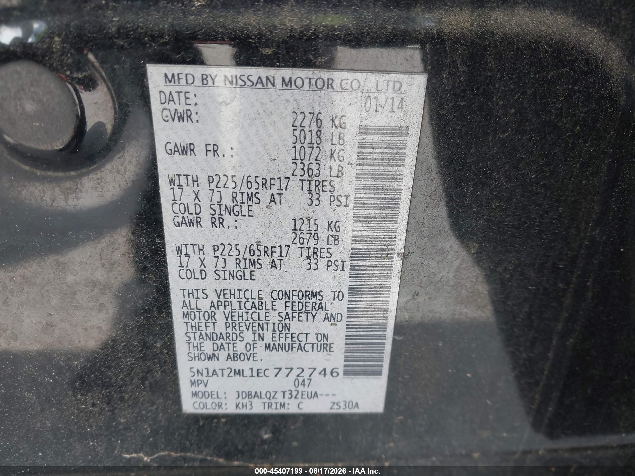 2014 Nissan Rogue Sv Black vin: 5N1AT2ML1EC772746