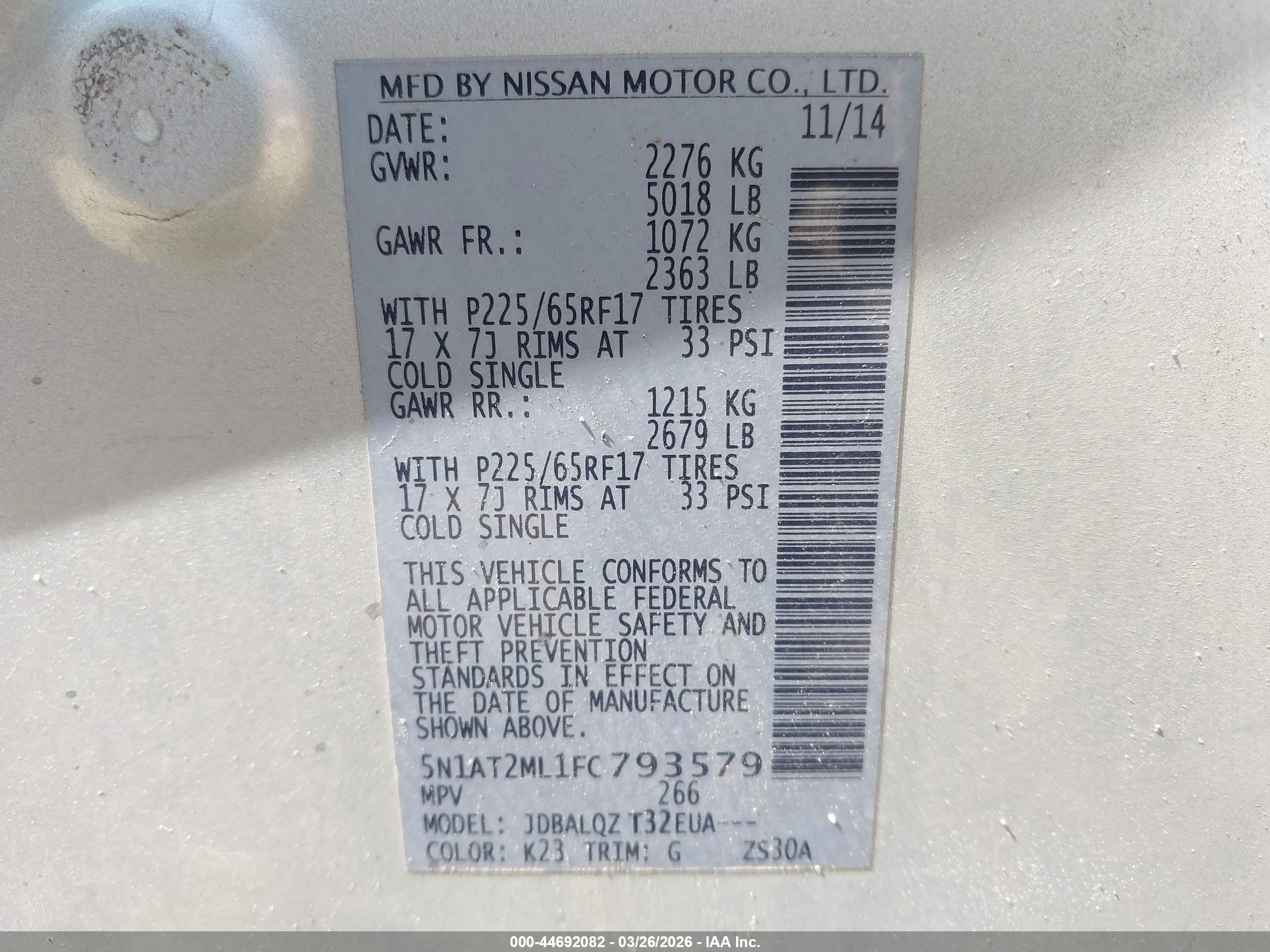 2015 Nissan Rogue Sv Silver vin: 5N1AT2ML1FC793579