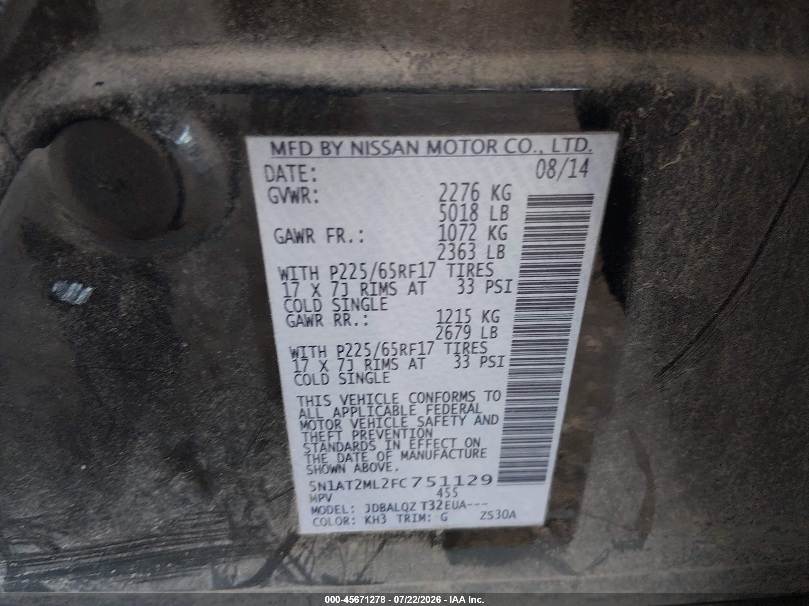 2015 Nissan Rogue Sv Black vin: 5N1AT2ML2FC751129