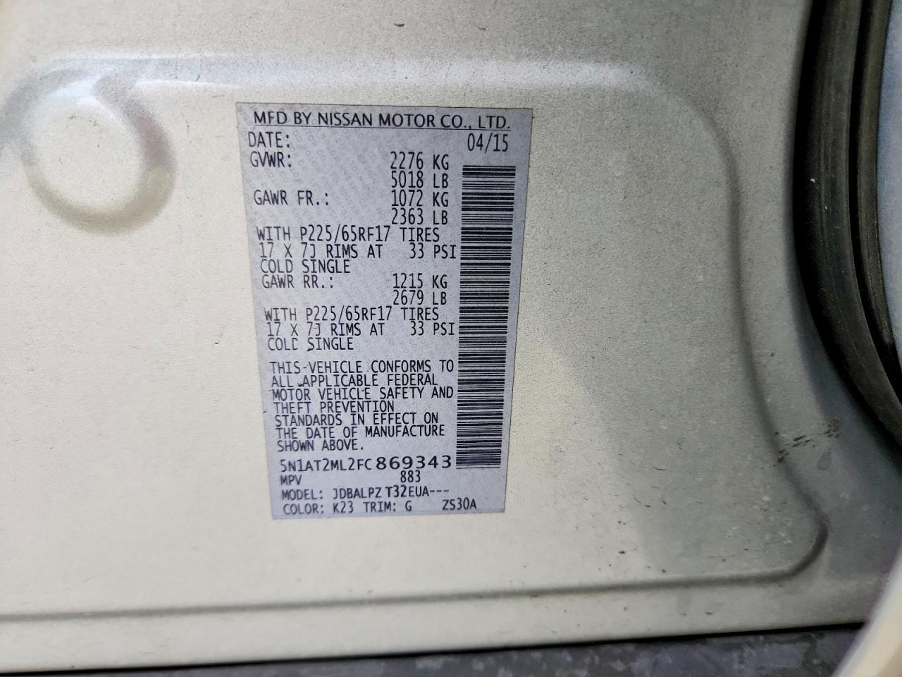 2015 Nissan Rogue S Silver vin: 5N1AT2ML2FC869343