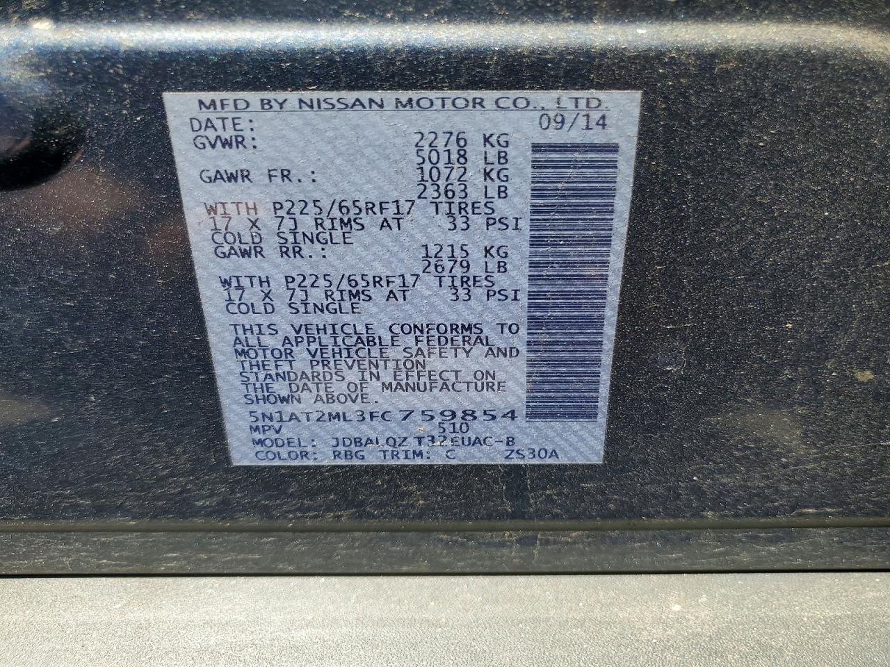 2015 Nissan Rogue Sv Blue vin: 5N1AT2ML3FC759854