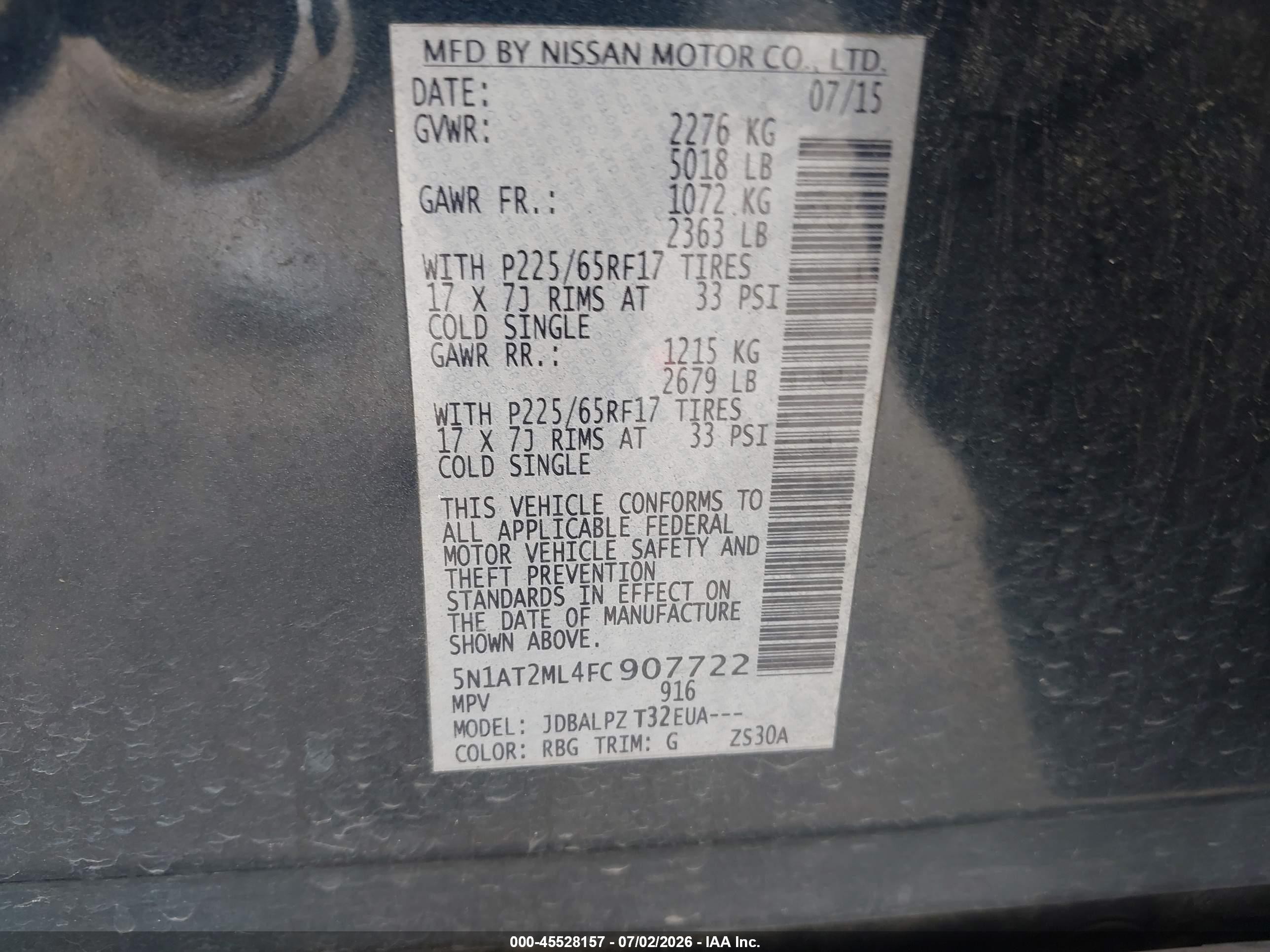 2015 Nissan Rogue S Dark Blue vin: 5N1AT2ML4FC907722