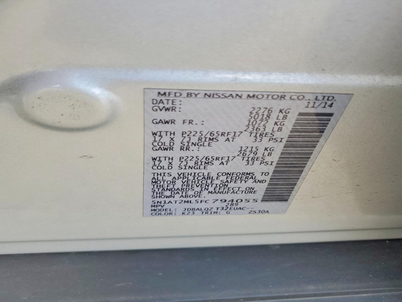 2015 Nissan Rogue Sv Silver vin: 5N1AT2ML5FC794055