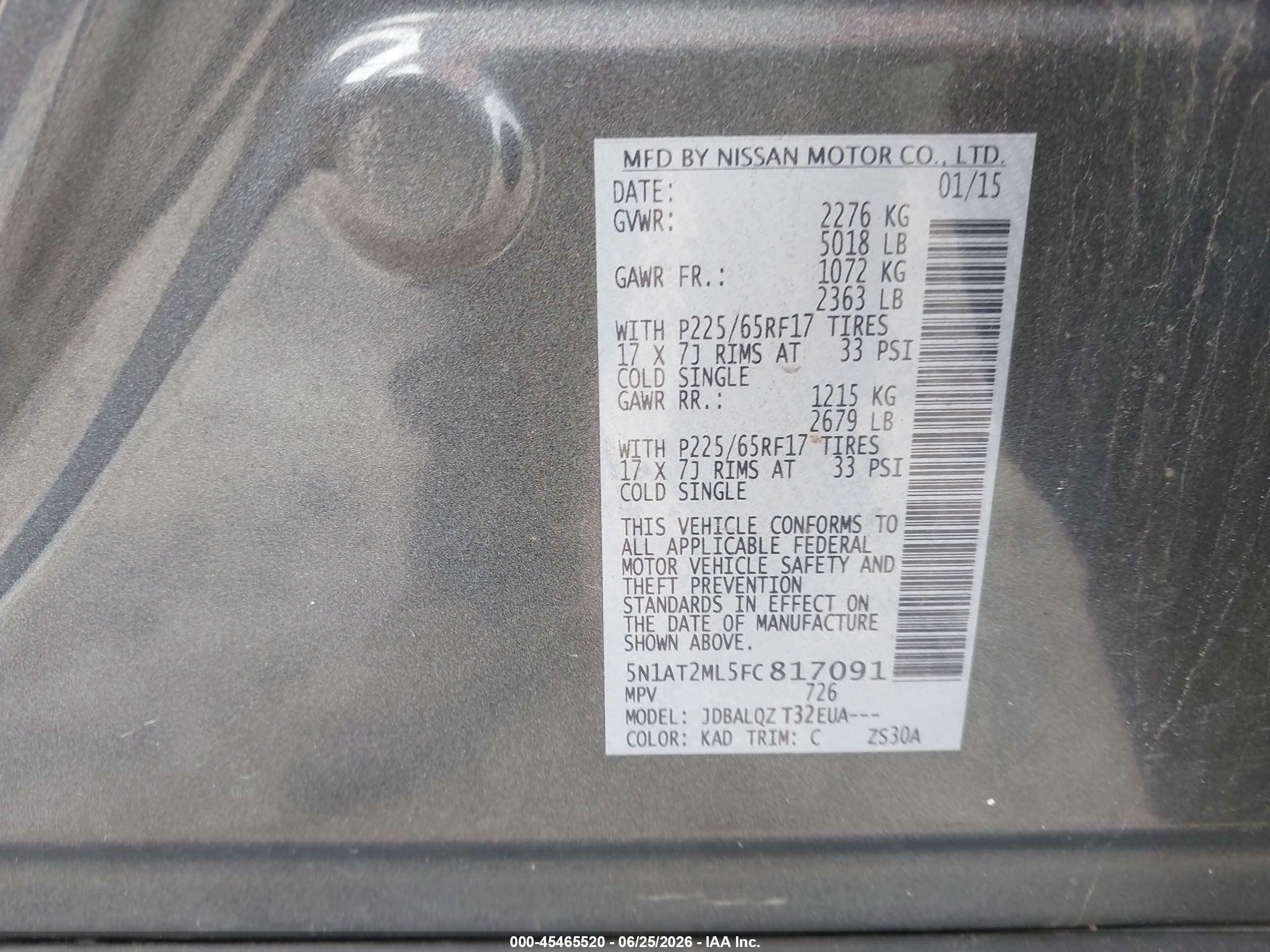 2015 Nissan Rogue Sv Gray vin: 5N1AT2ML5FC817091