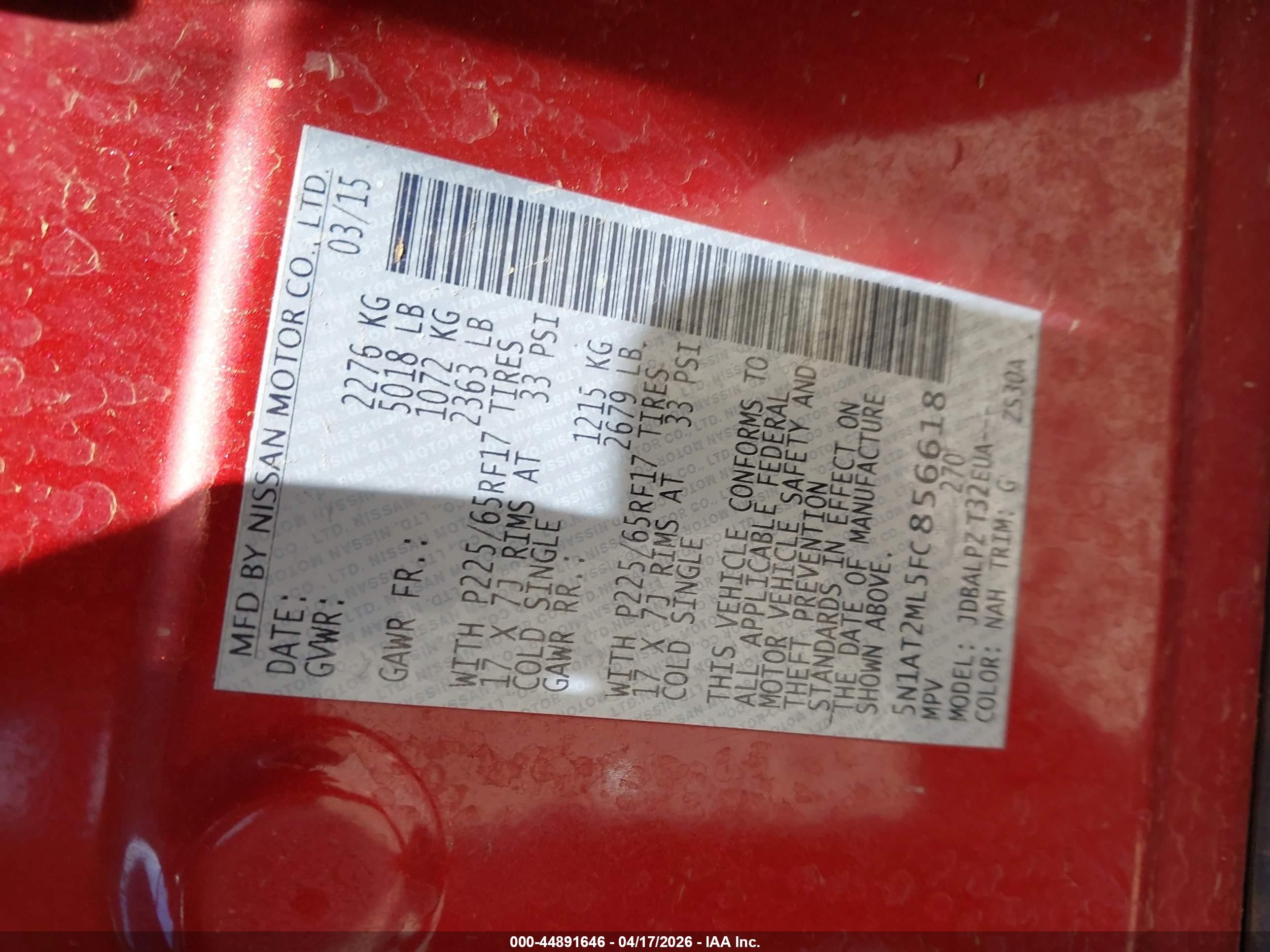 2015 Nissan Rogue S Red vin: 5N1AT2ML5FC856618