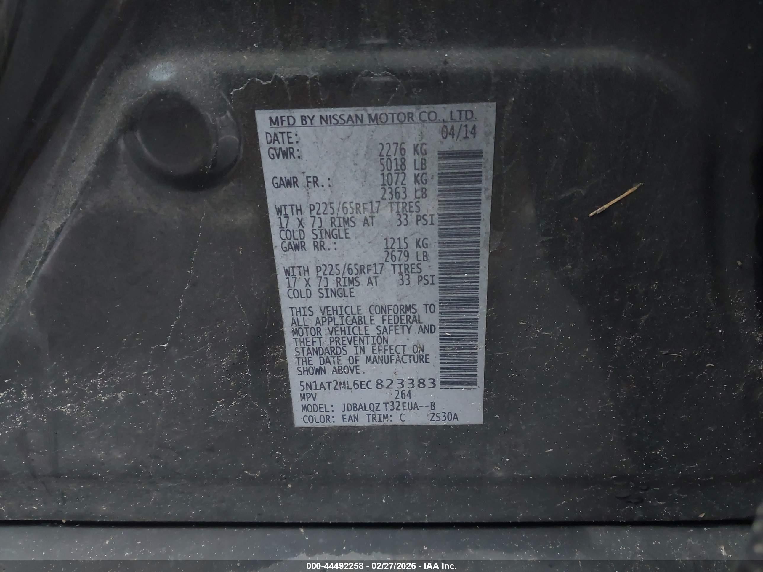 2014 Nissan Rogue Sv Gray vin: 5N1AT2ML6EC823383