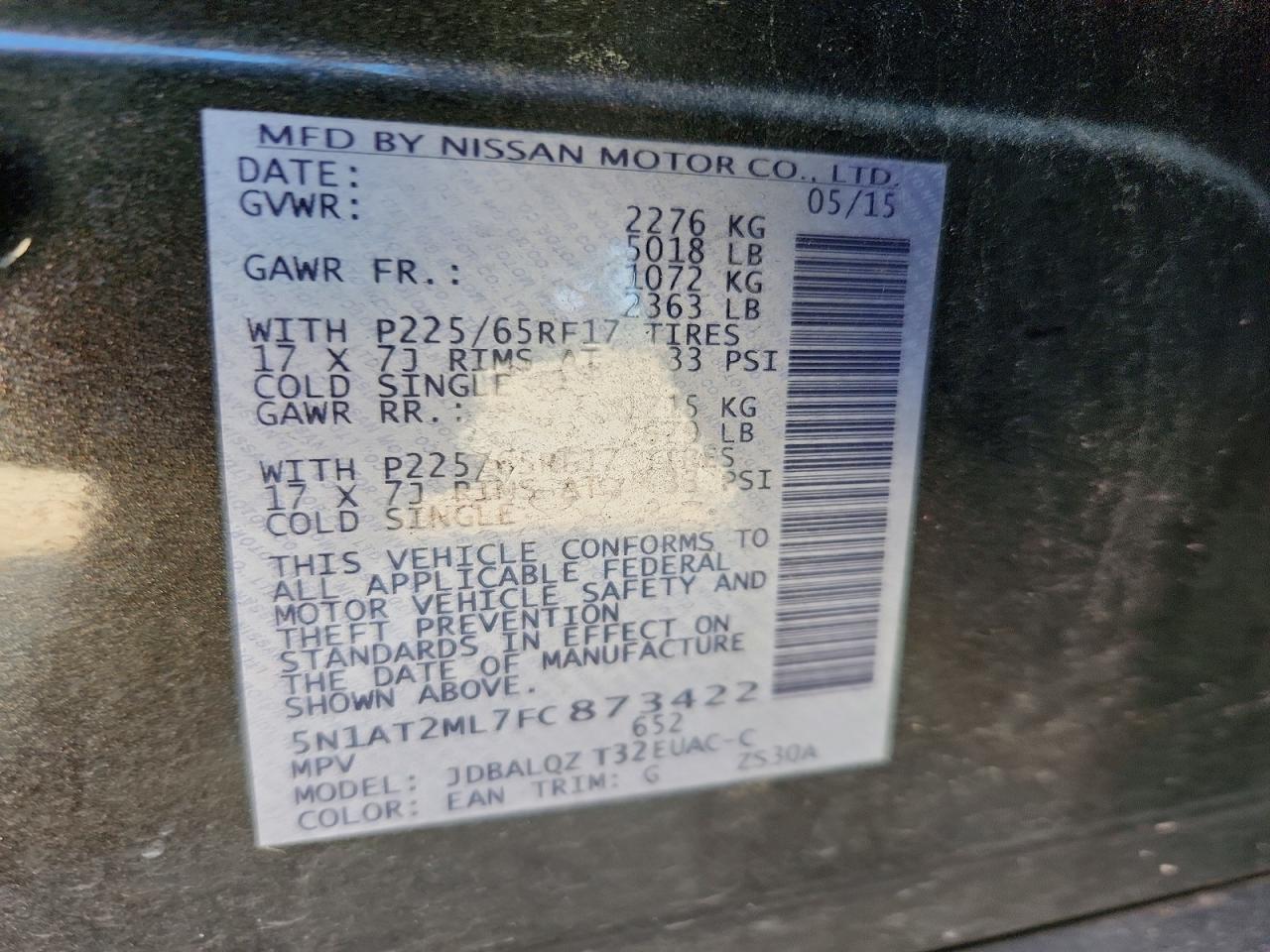 2015 Nissan Rogue Sv Черный vin: 5N1AT2ML7FC873422