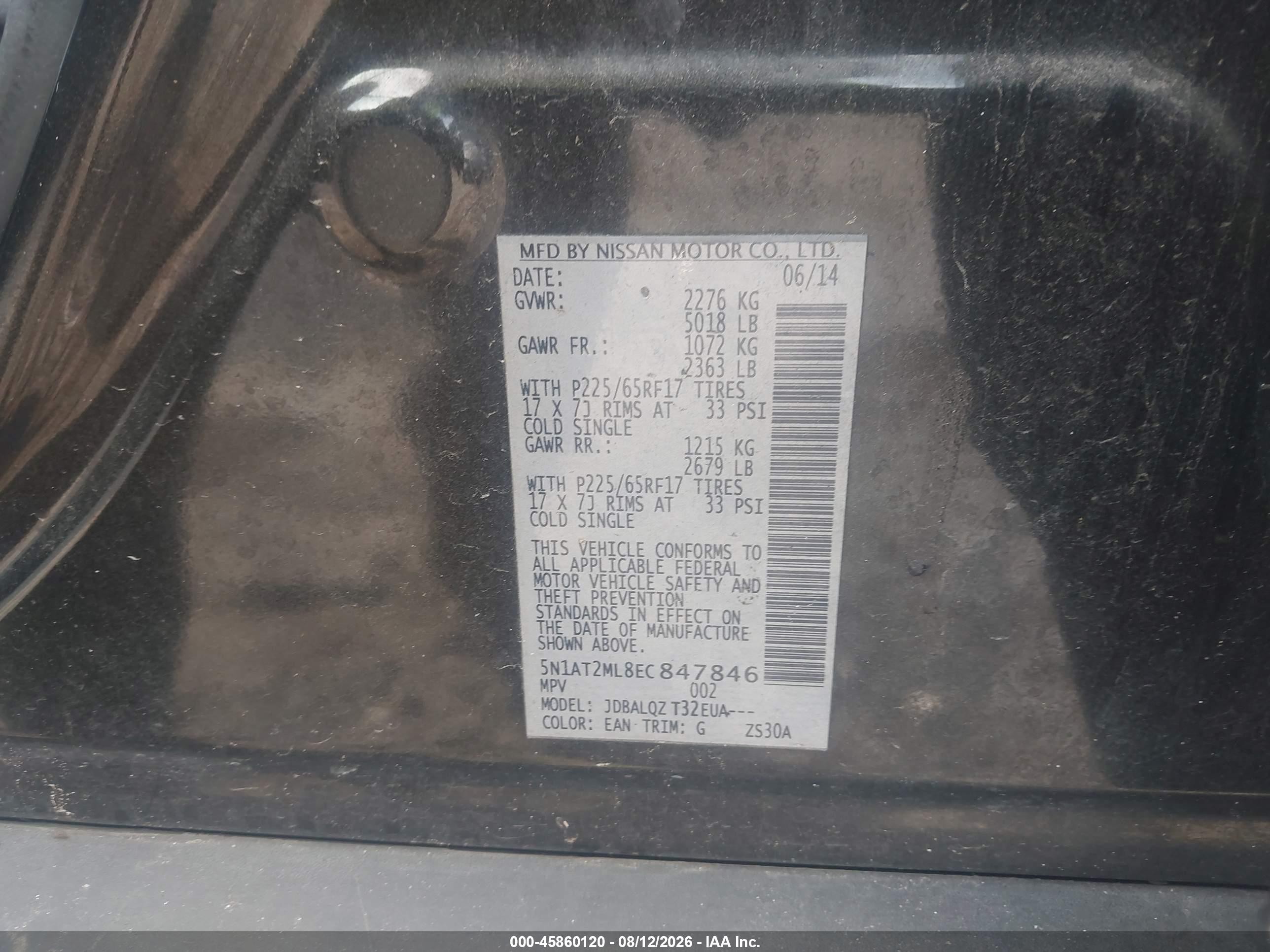 2014 Nissan Rogue Sv Black vin: 5N1AT2ML8EC847846