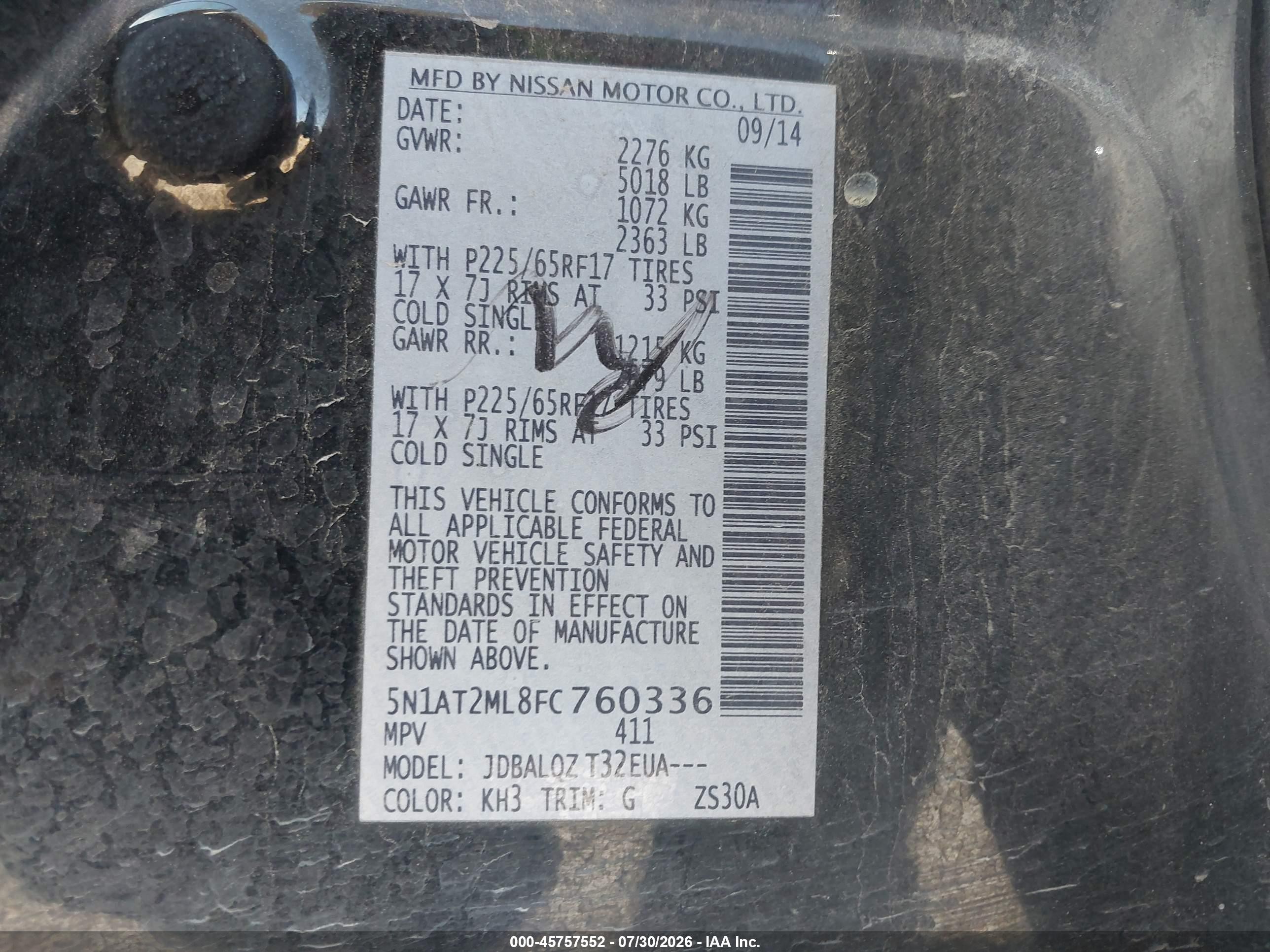 2015 Nissan Rogue Sv Black vin: 5N1AT2ML8FC760336