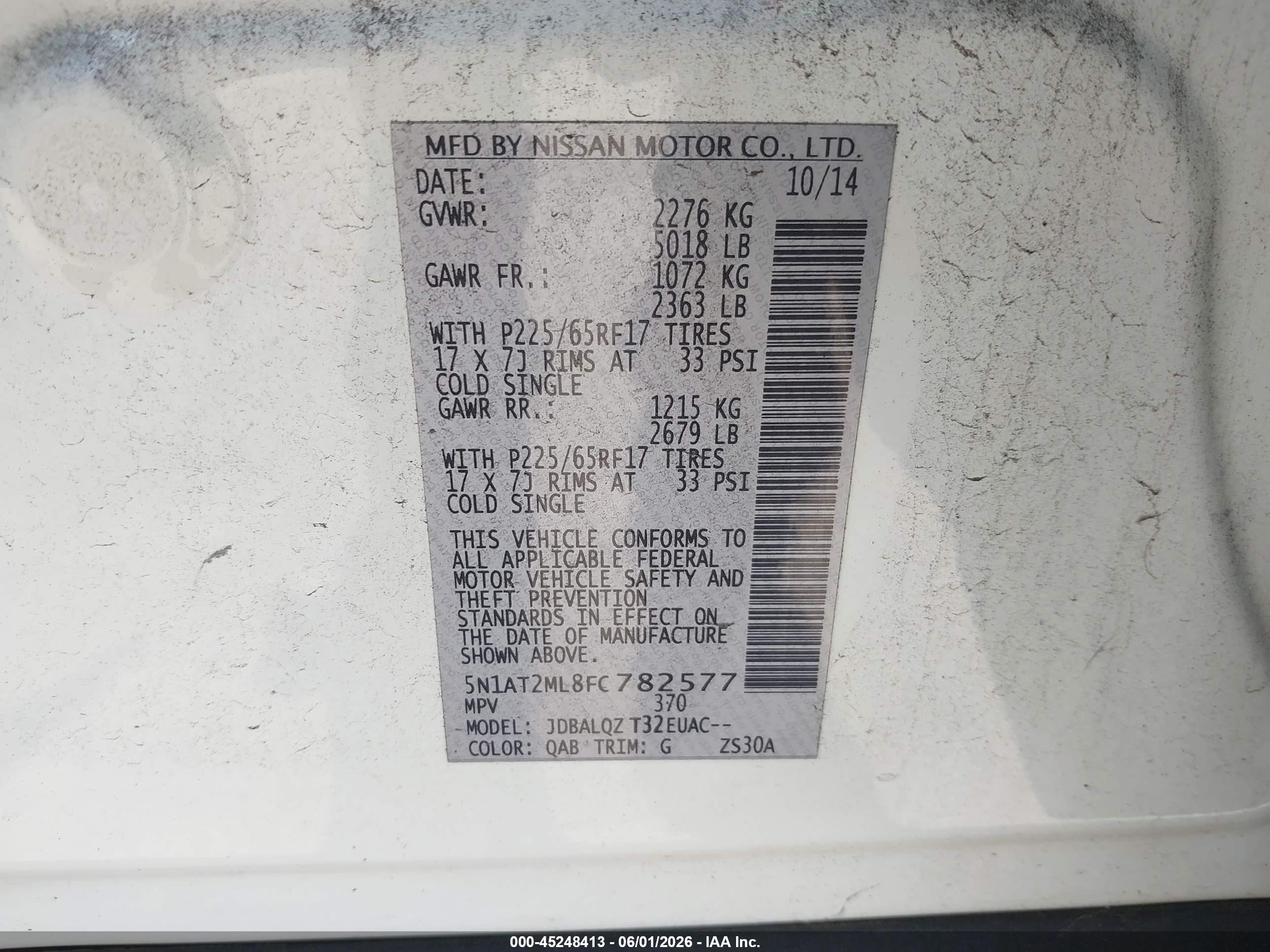 2015 Nissan Rogue Sv White vin: 5N1AT2ML8FC782577