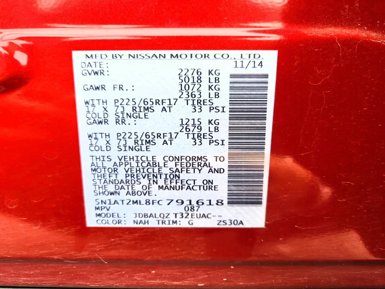 2015 Nissan Rogue Sv Red vin: 5N1AT2ML8FC791618