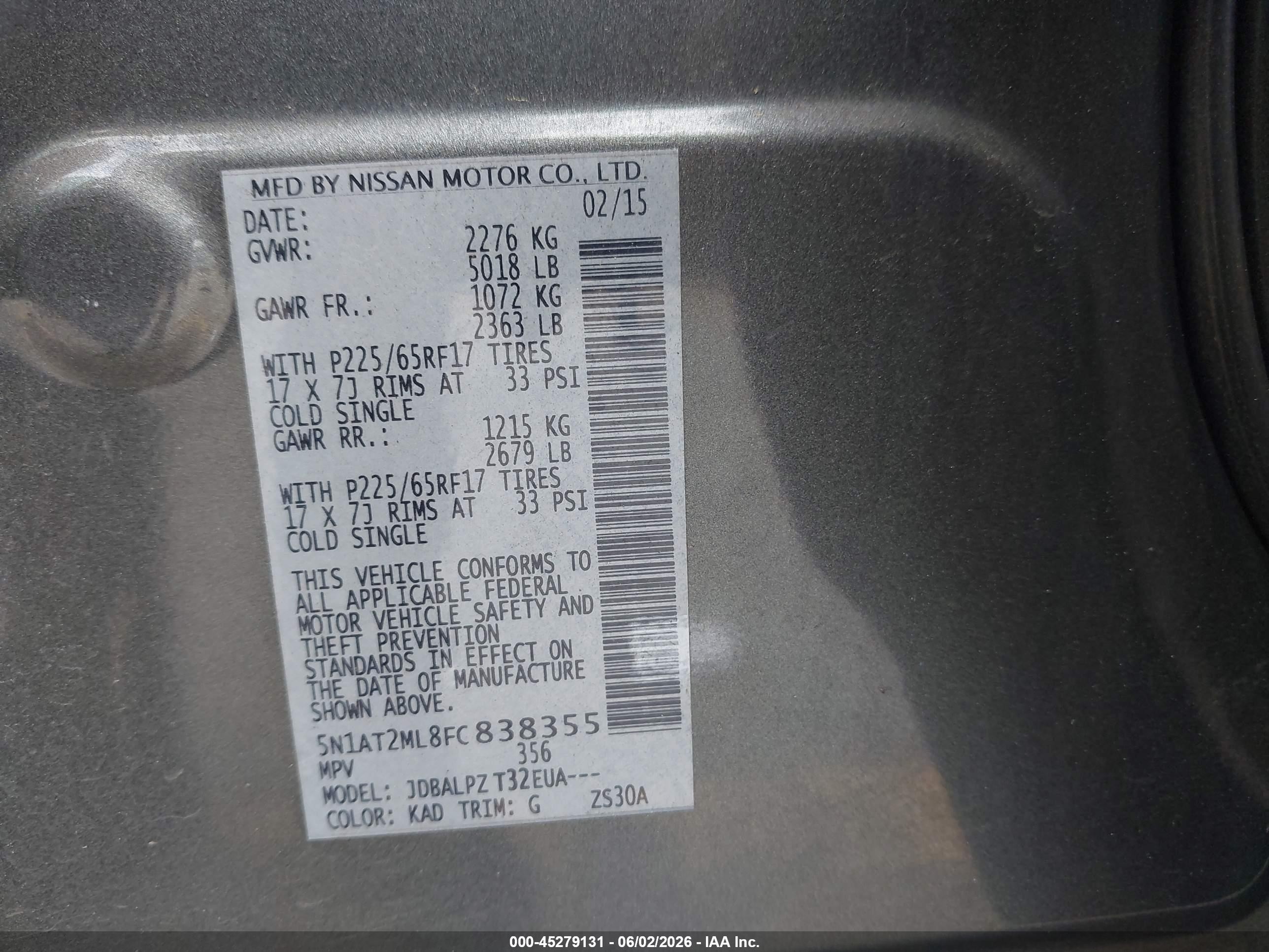 2015 Nissan Rogue S Gray vin: 5N1AT2ML8FC838355