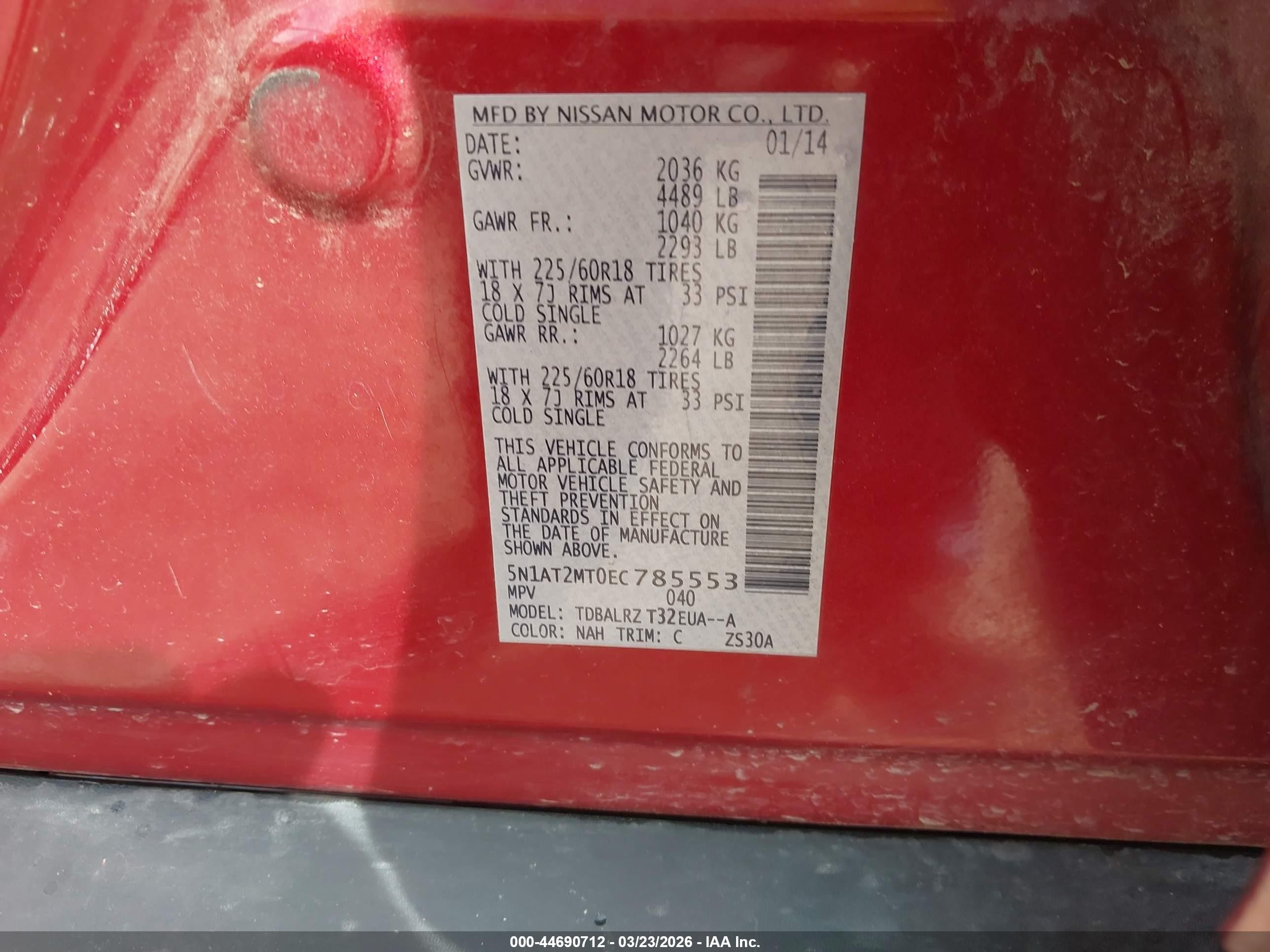2014 Nissan Rogue Sl Red vin: 5N1AT2MT0EC785553