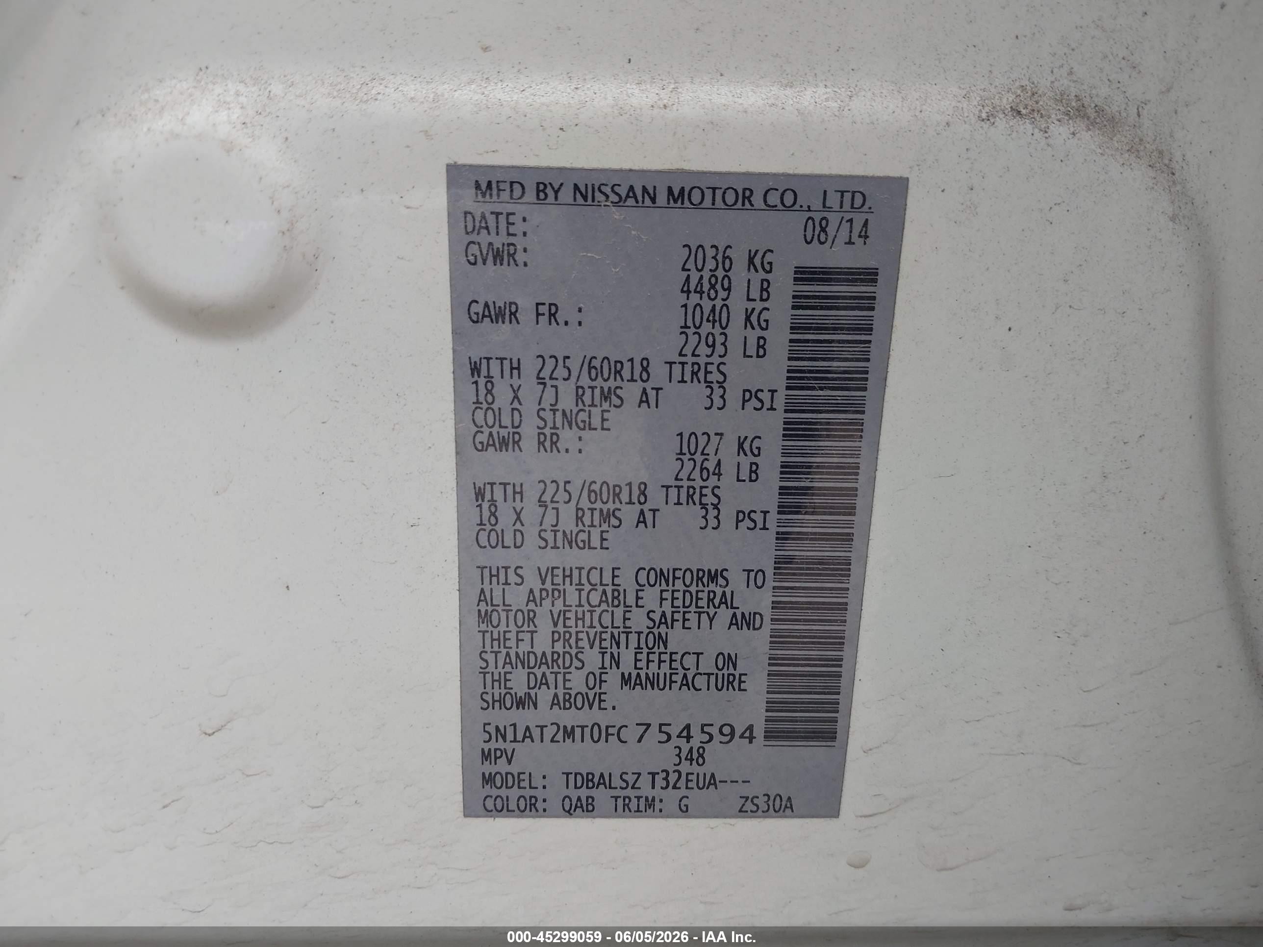 2015 Nissan Rogue Sl White vin: 5N1AT2MT0FC754594