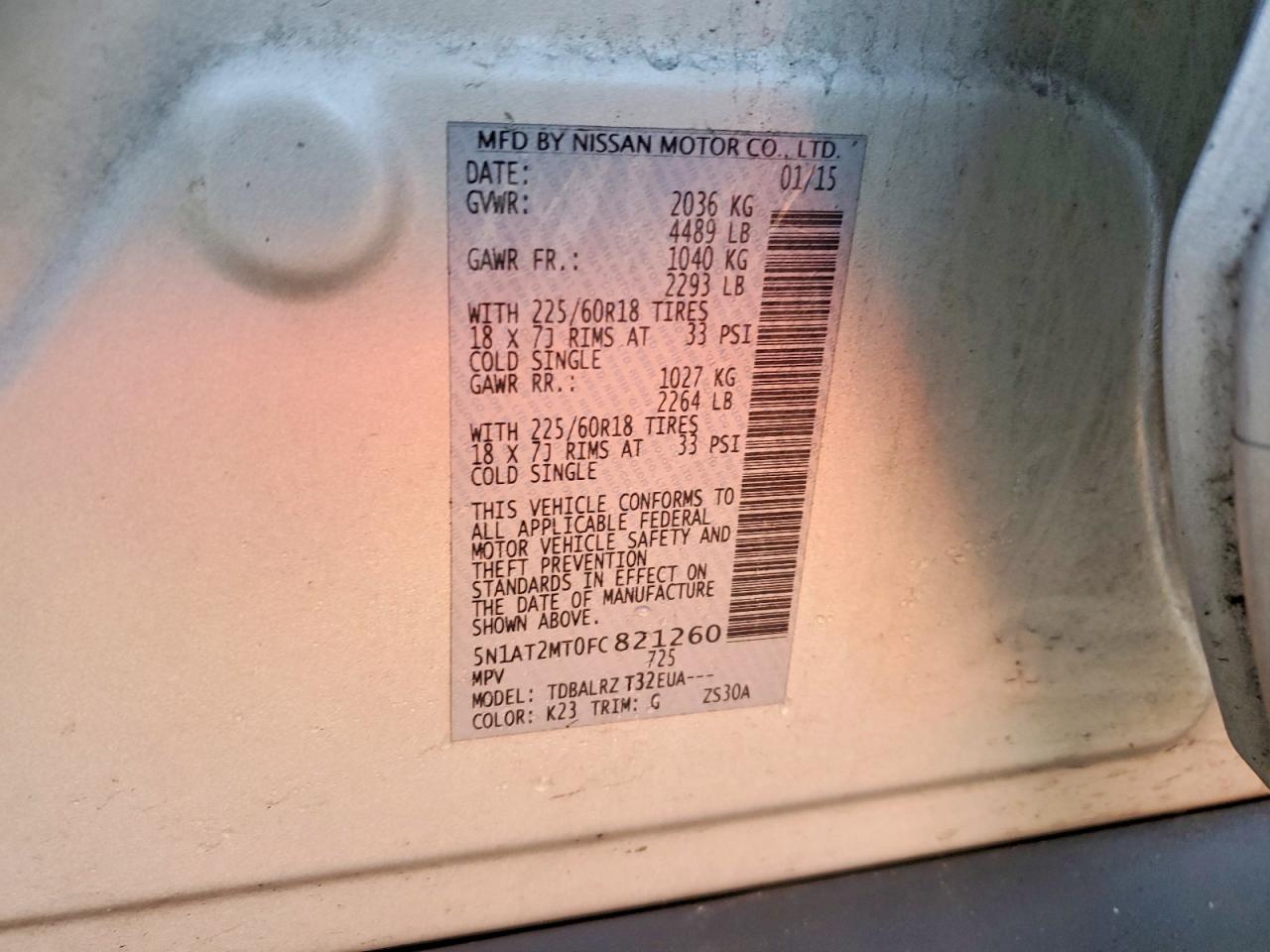 2015 Nissan Rogue Sl Silver vin: 5N1AT2MT0FC821260
