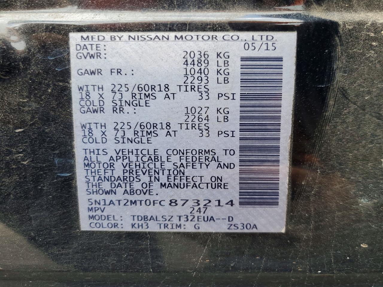 2015 Nissan Rogue Sl Black vin: 5N1AT2MT0FC873214