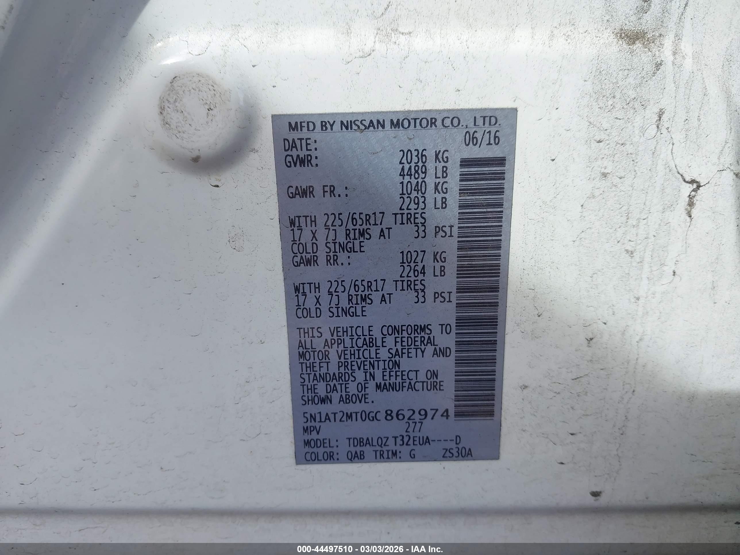 2016 Nissan Rogue Sv White vin: 5N1AT2MT0GC862974