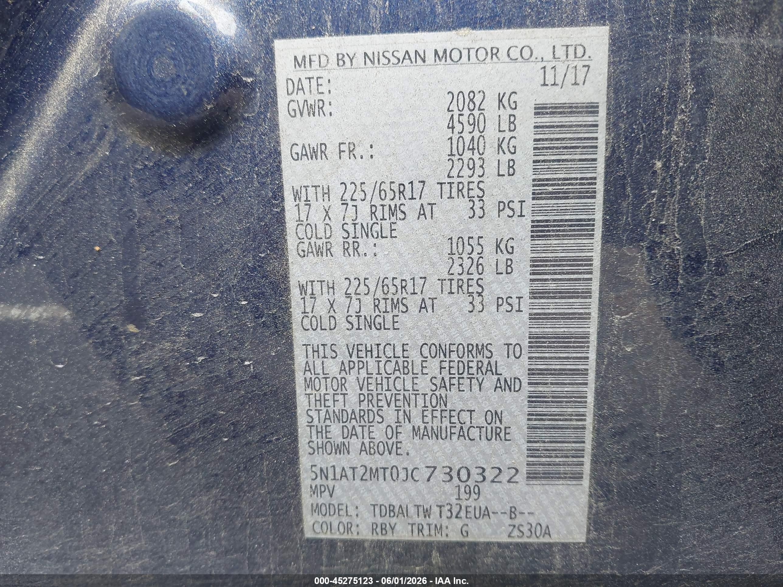2018 Nissan Rogue Sv Blue vin: 5N1AT2MT0JC730322