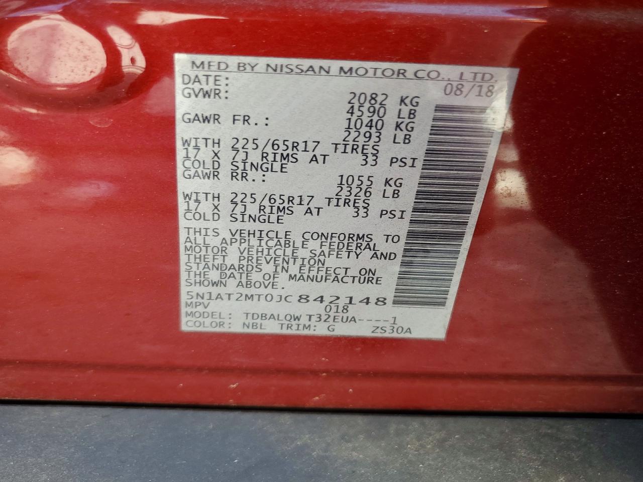 2018 Nissan Rogue S Red vin: 5N1AT2MT0JC842148