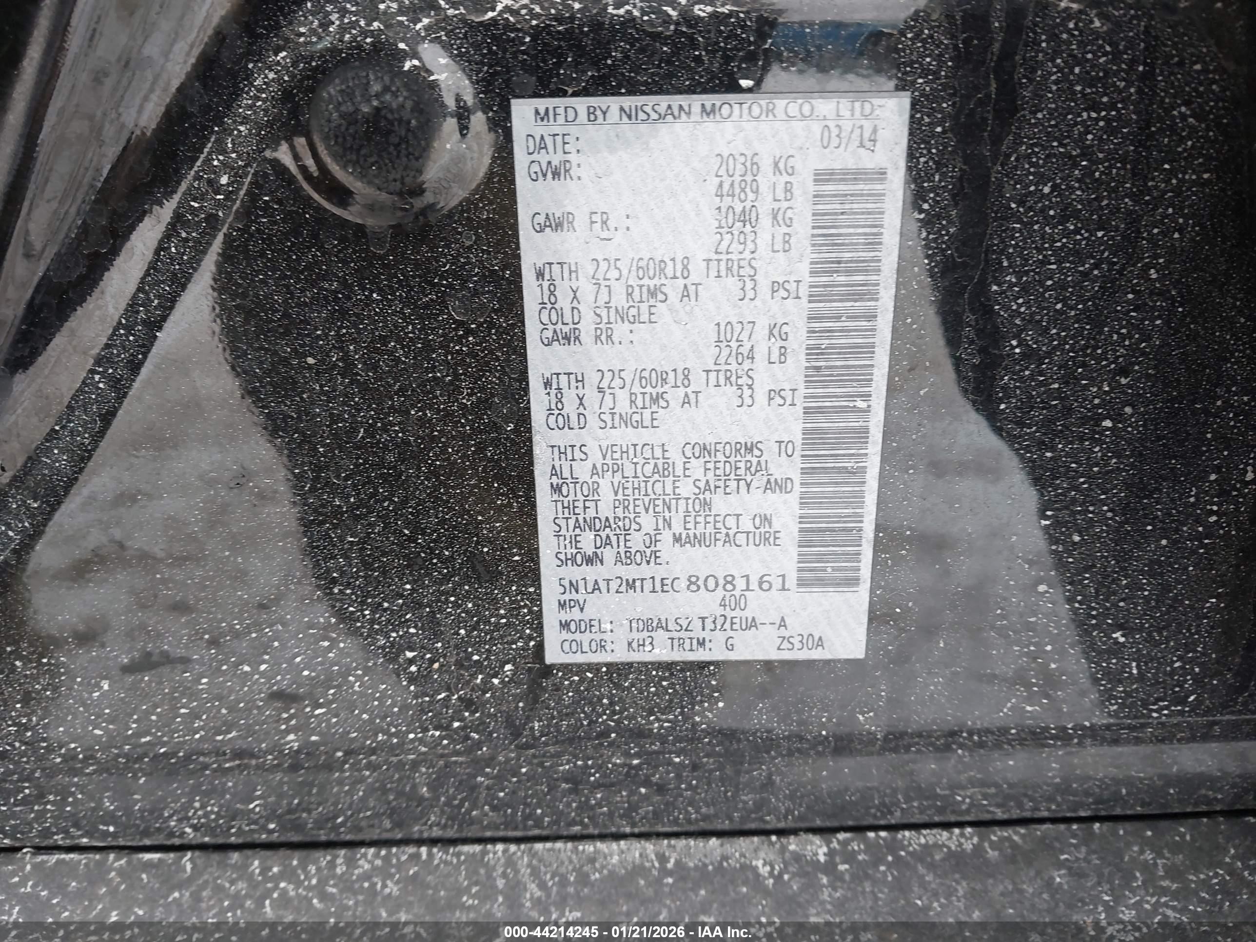 2014 Nissan Rogue Sl Black vin: 5N1AT2MT1EC808161