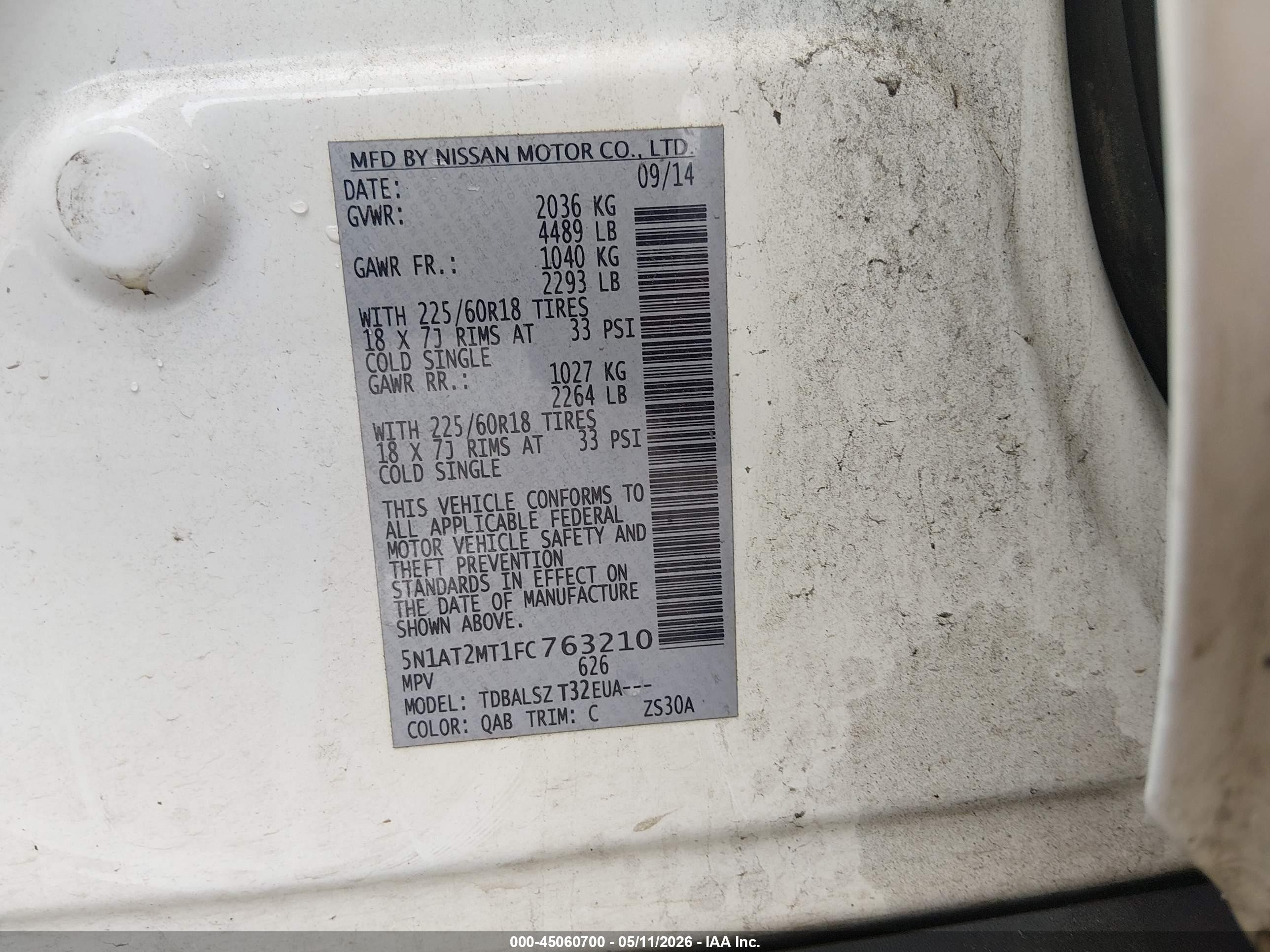 2015 Nissan Rogue Sl Белый vin: 5N1AT2MT1FC763210
