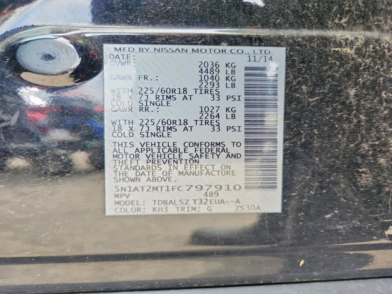 2015 Nissan Rogue Sl Black vin: 5N1AT2MT1FC797910