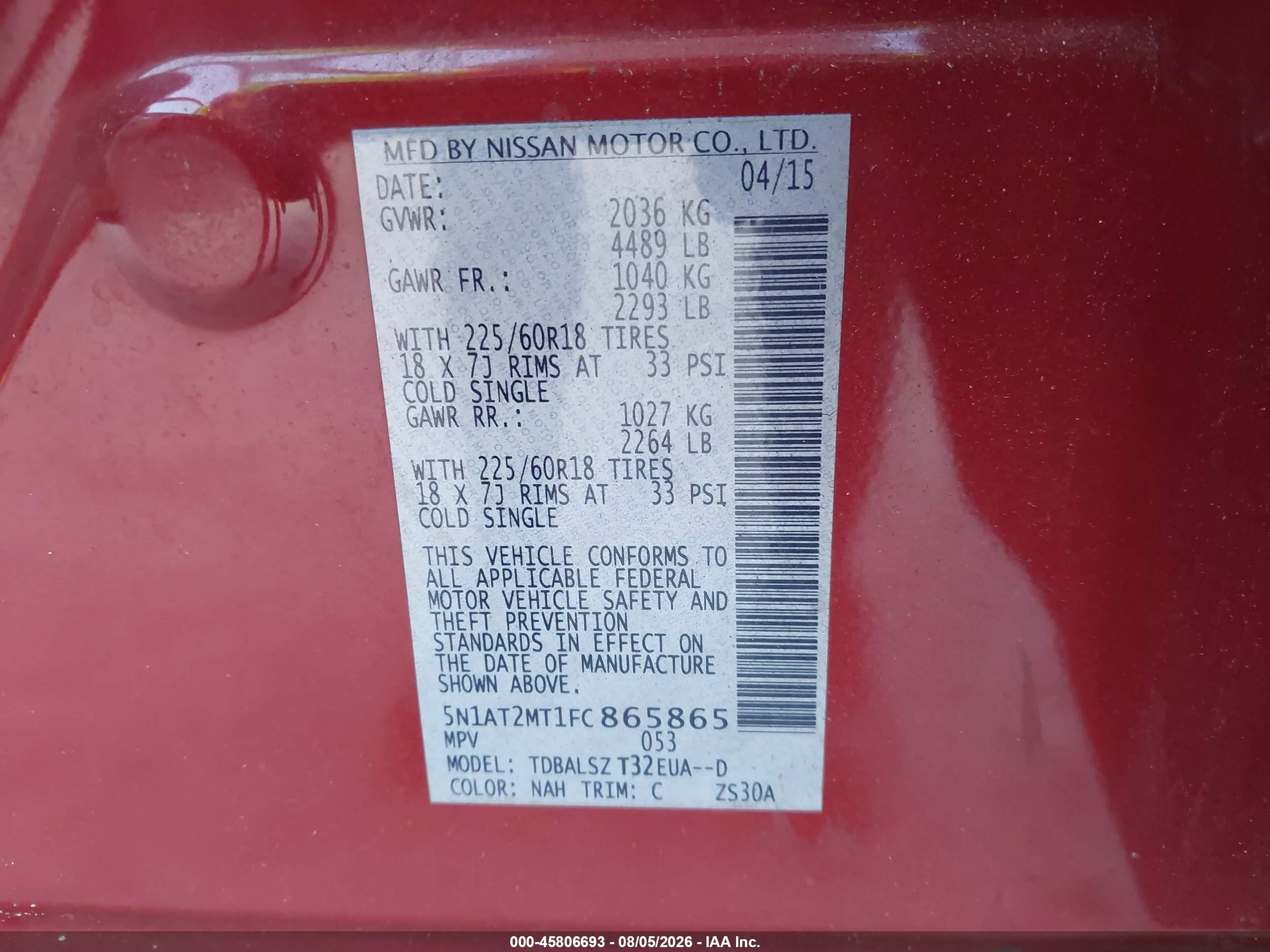 2015 Nissan Rogue Sl Maroon vin: 5N1AT2MT1FC865865