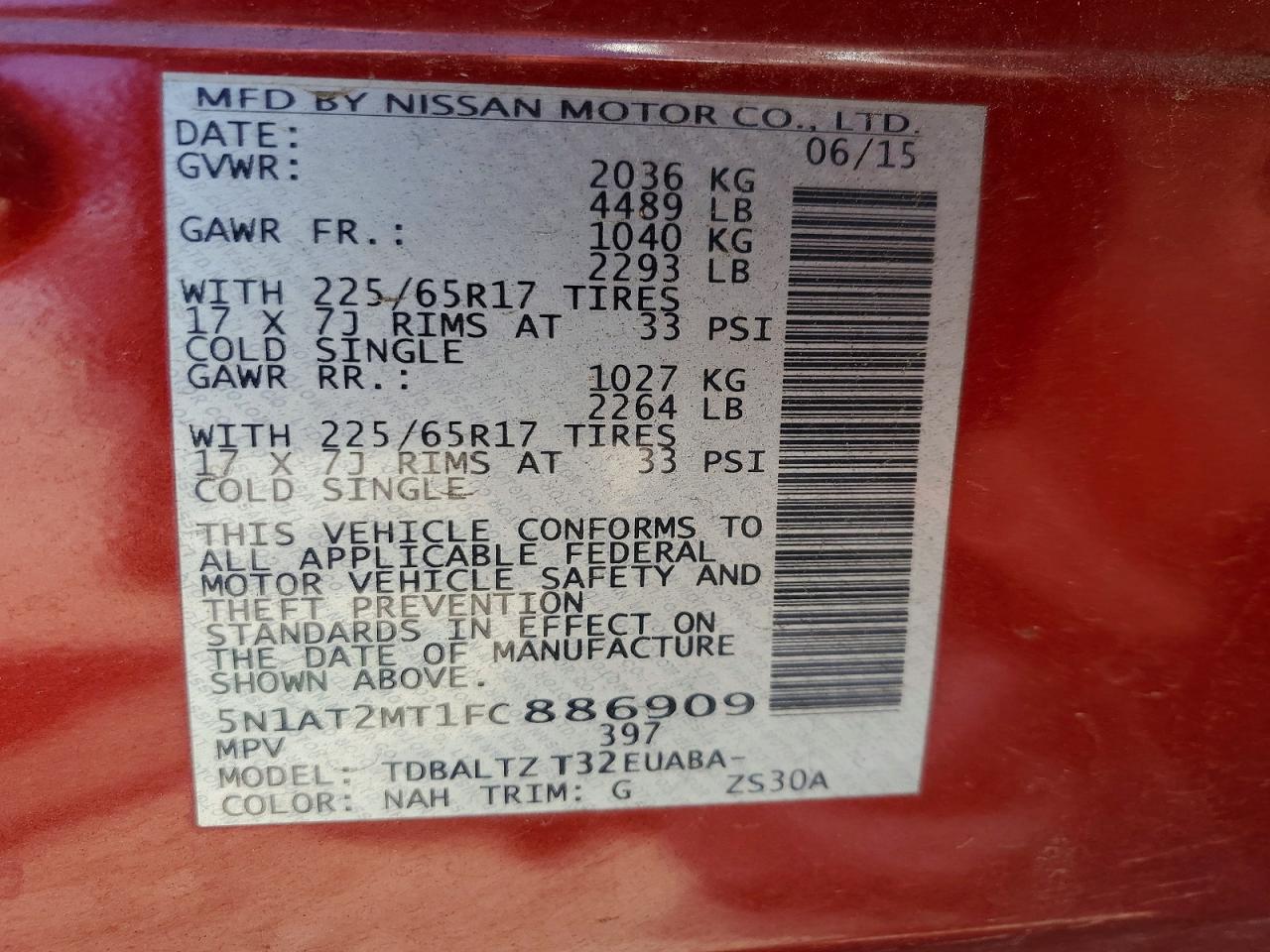2015 Nissan Rogue Sv Red vin: 5N1AT2MT1FC886909