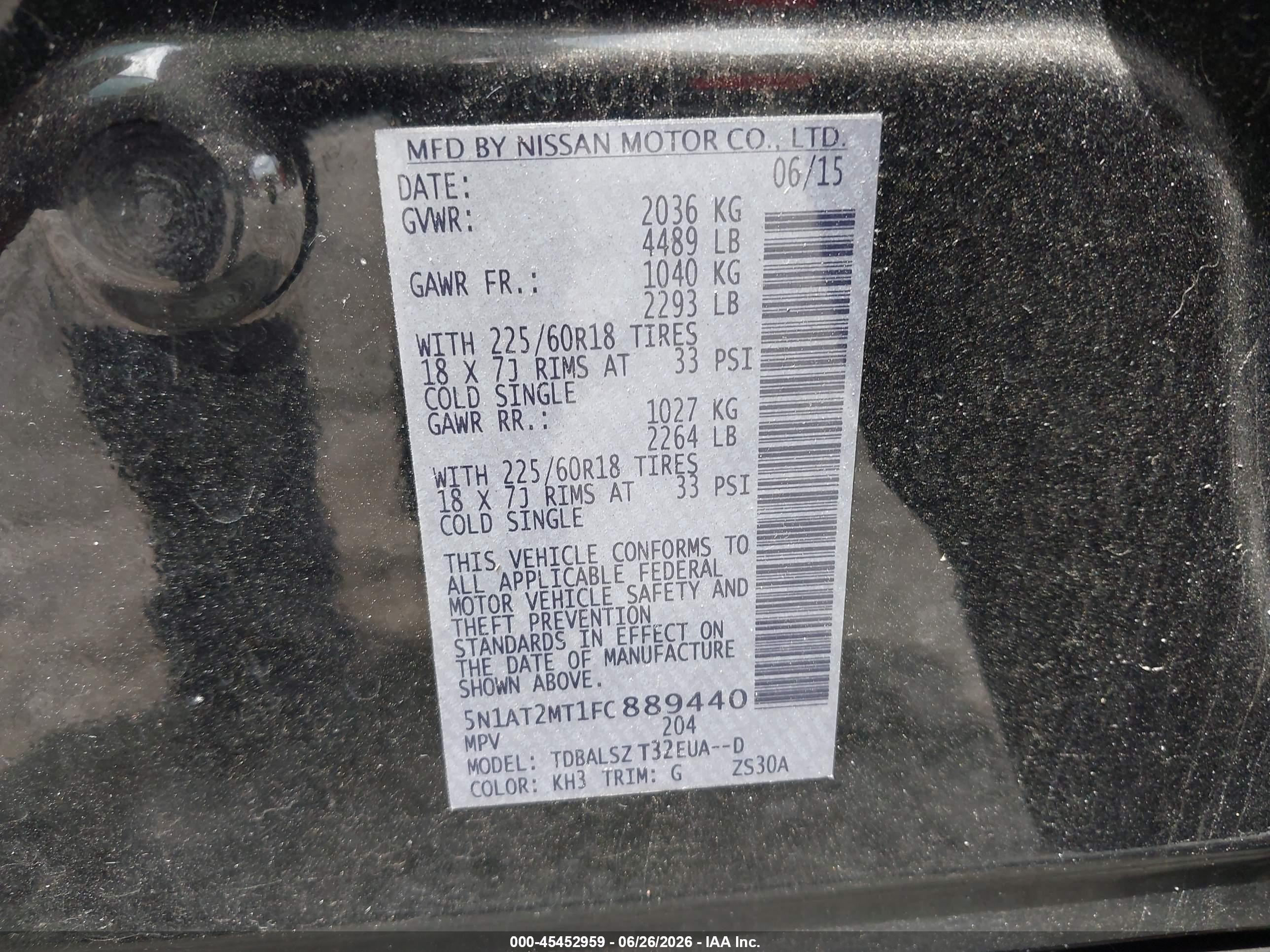 2015 Nissan Rogue Sl Black vin: 5N1AT2MT1FC889440