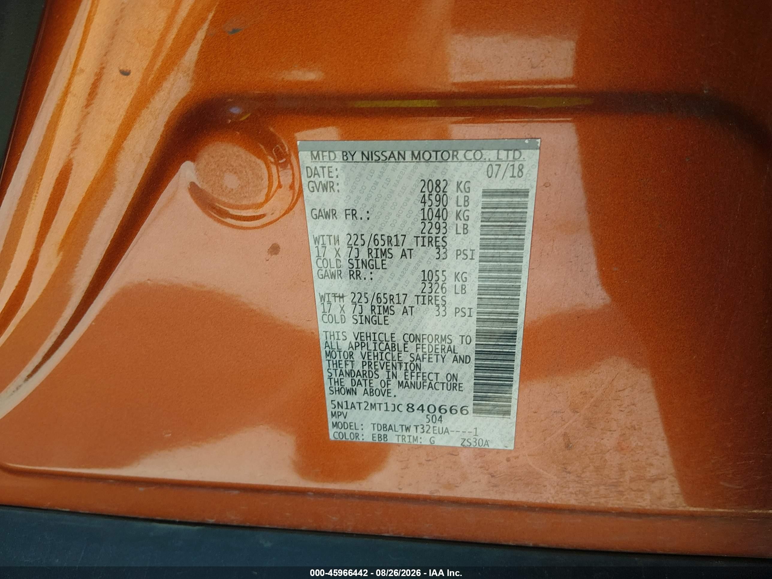 2018 Nissan Rogue Sv Orange vin: 5N1AT2MT1JC840666