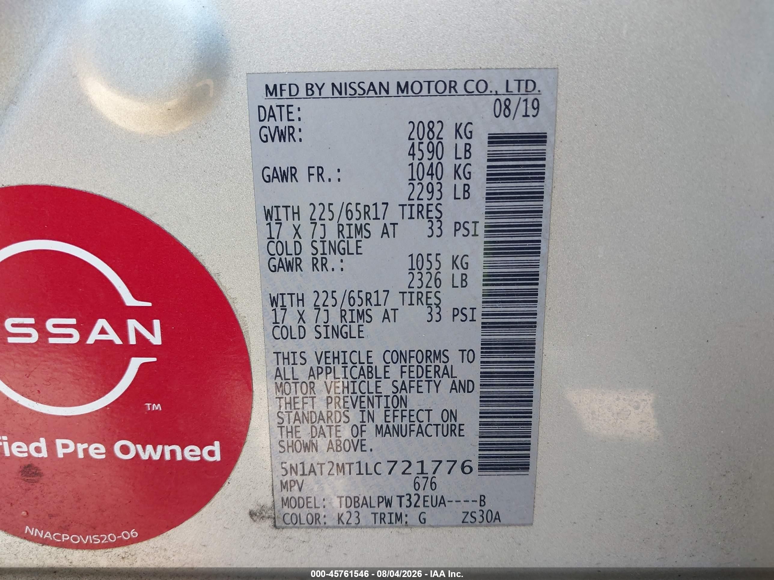 2020 Nissan Rogue S Fwd Silver vin: 5N1AT2MT1LC721776
