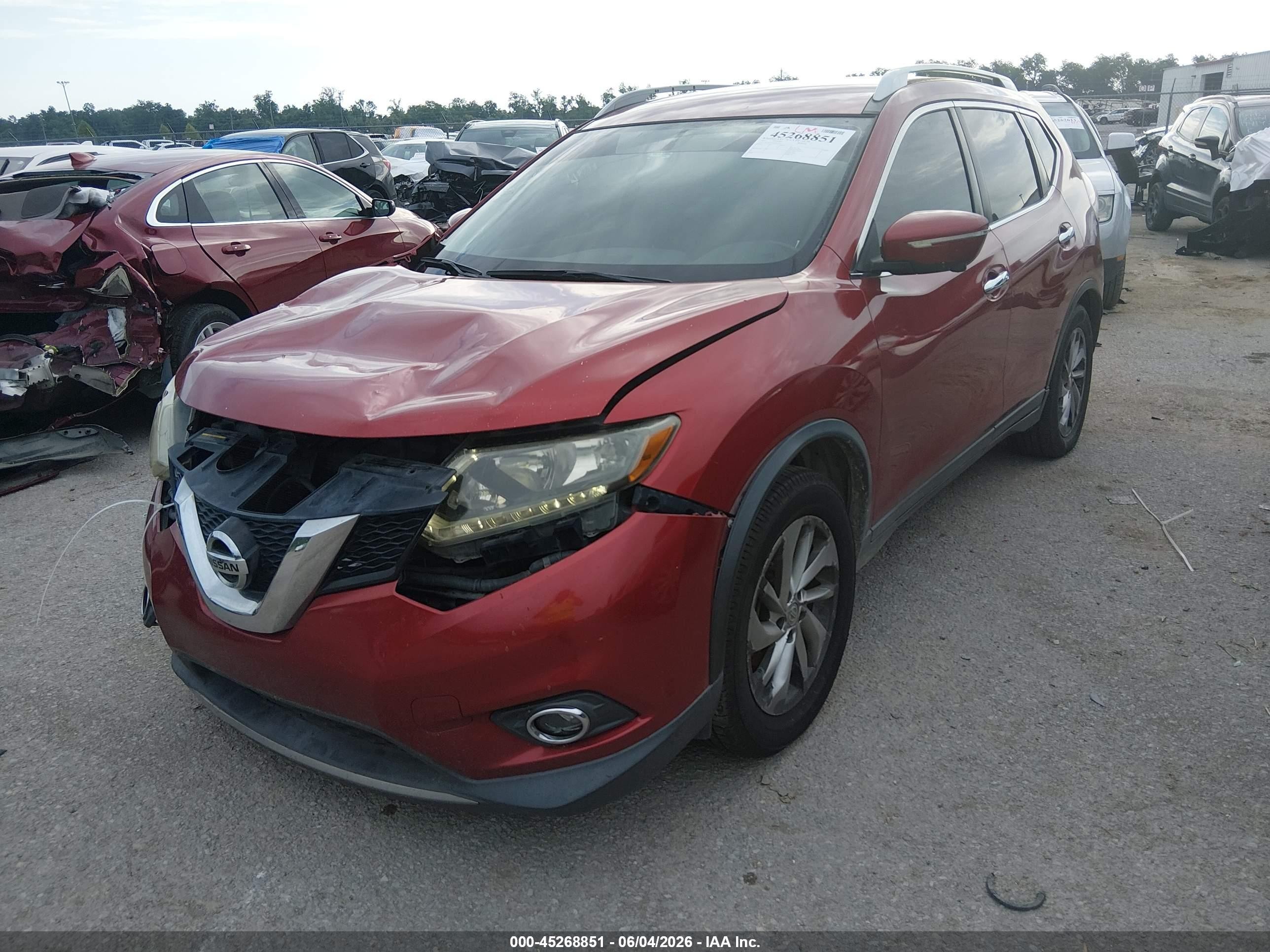 2014 Nissan Rogue Sl Red vin: 5N1AT2MT2EC752411