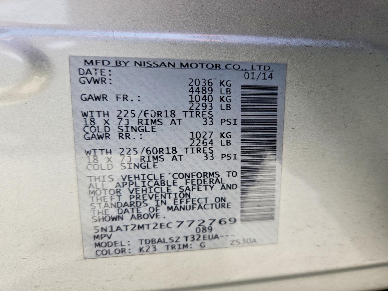 2014 Nissan Rogue Sl Silver vin: 5N1AT2MT2EC772769