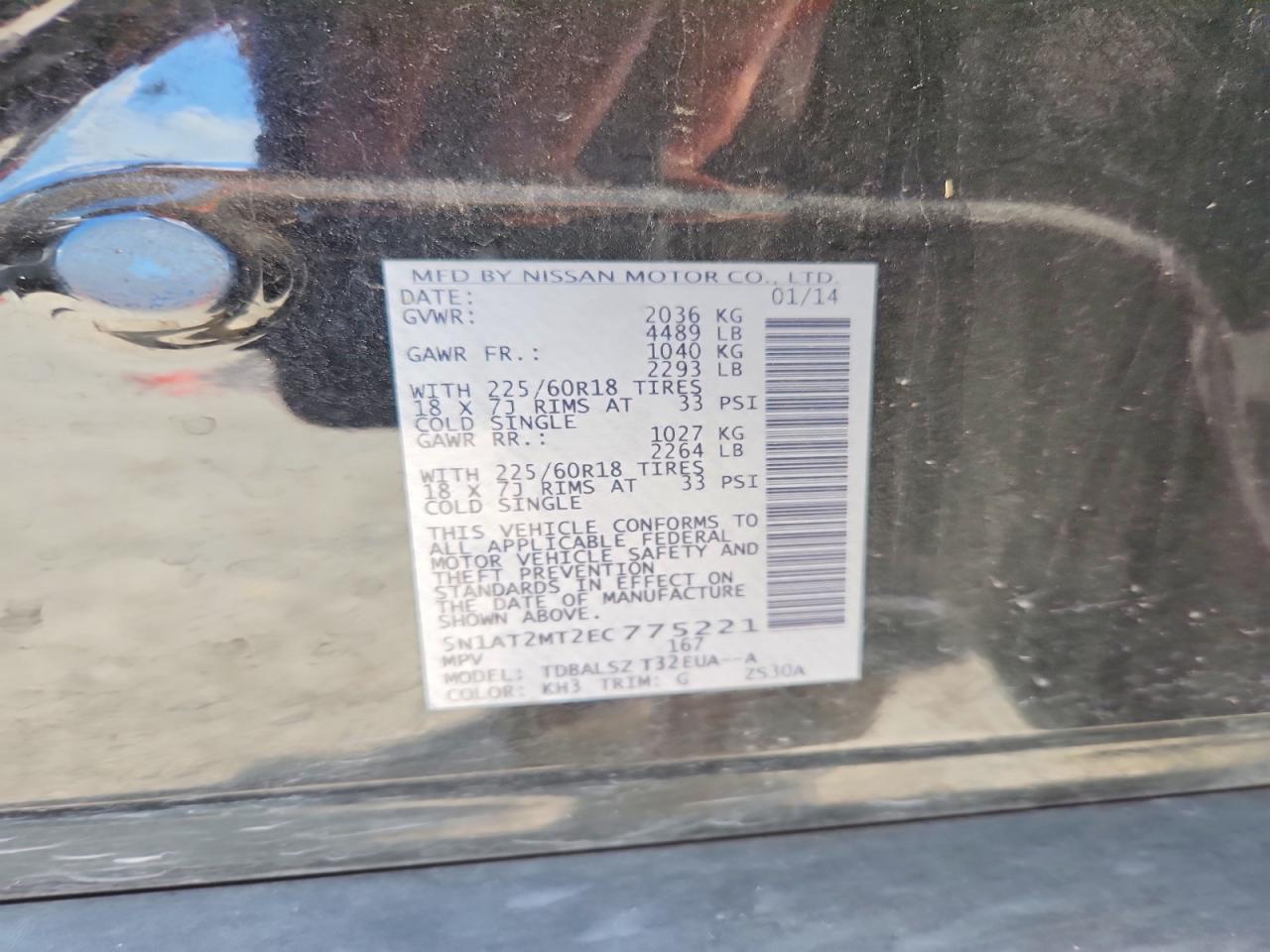2014 Nissan Rogue Sl Black vin: 5N1AT2MT2EC775221