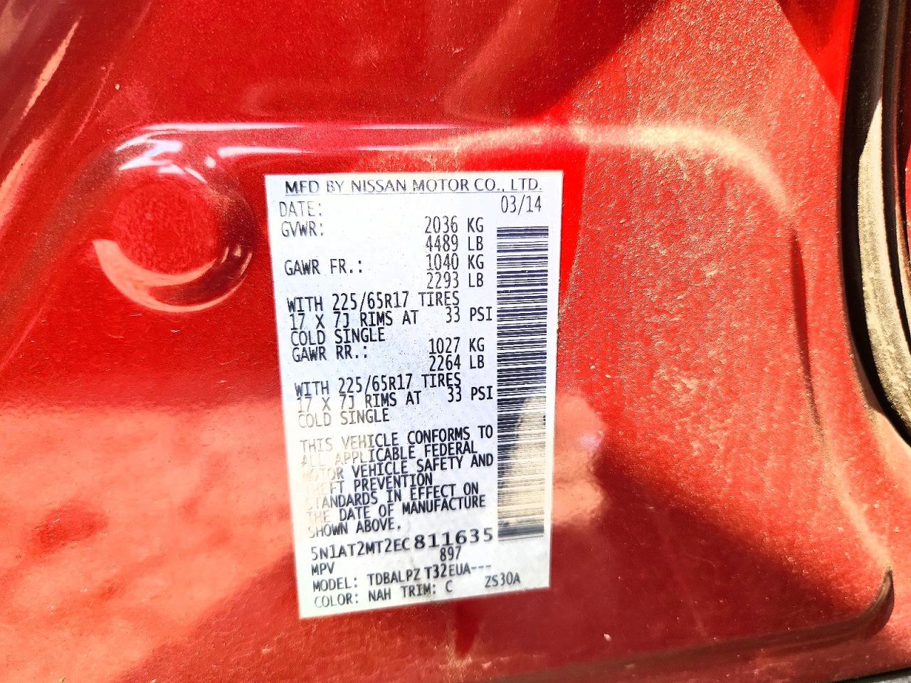 2014 Nissan Rogue S Red vin: 5N1AT2MT2EC811635