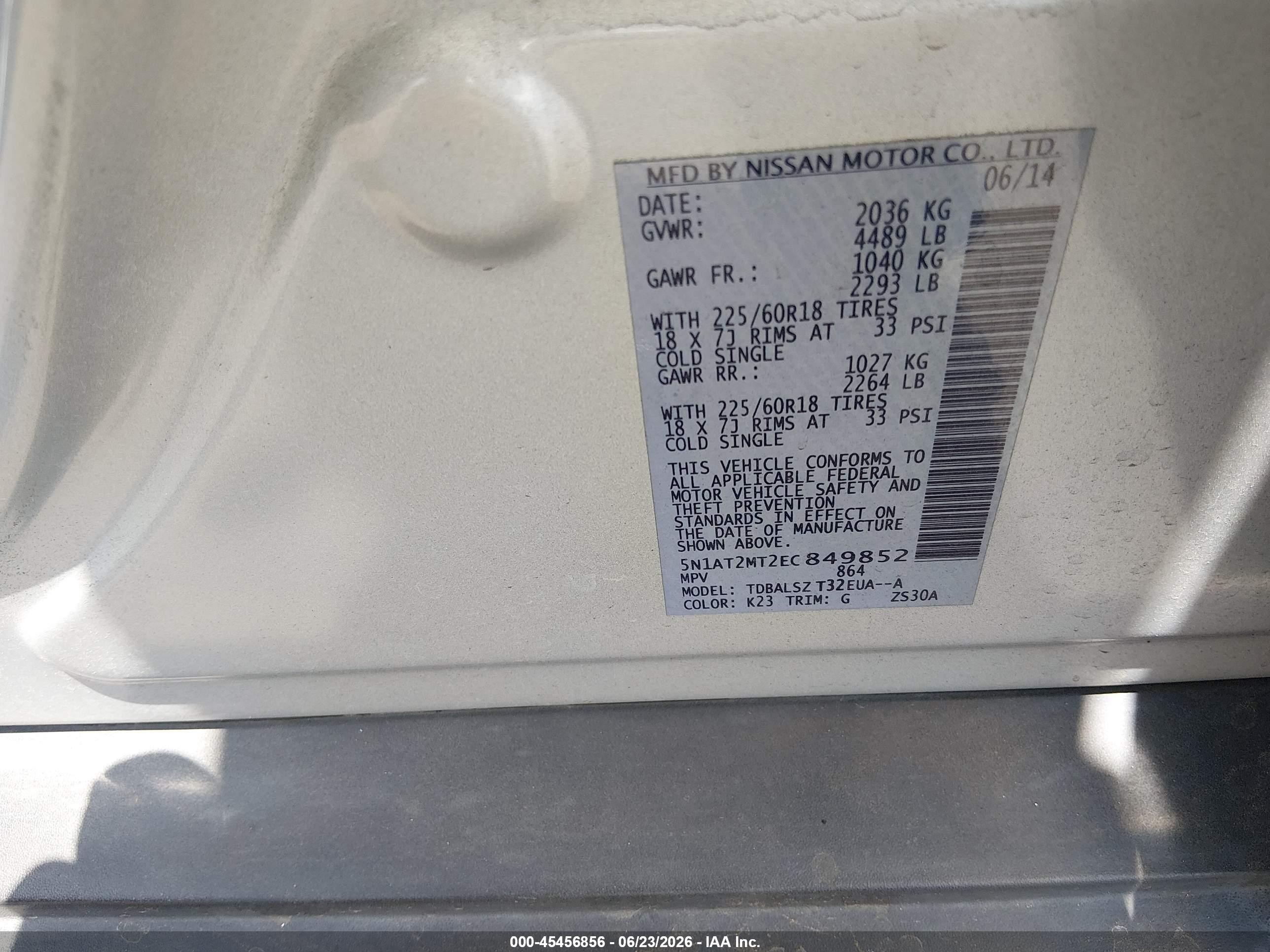 2014 Nissan Rogue Sl Silver vin: 5N1AT2MT2EC849852