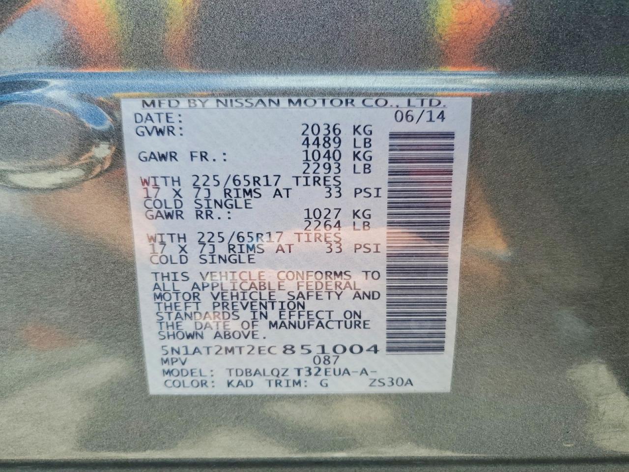 2014 Nissan Rogue Sv Gray vin: 5N1AT2MT2EC851004