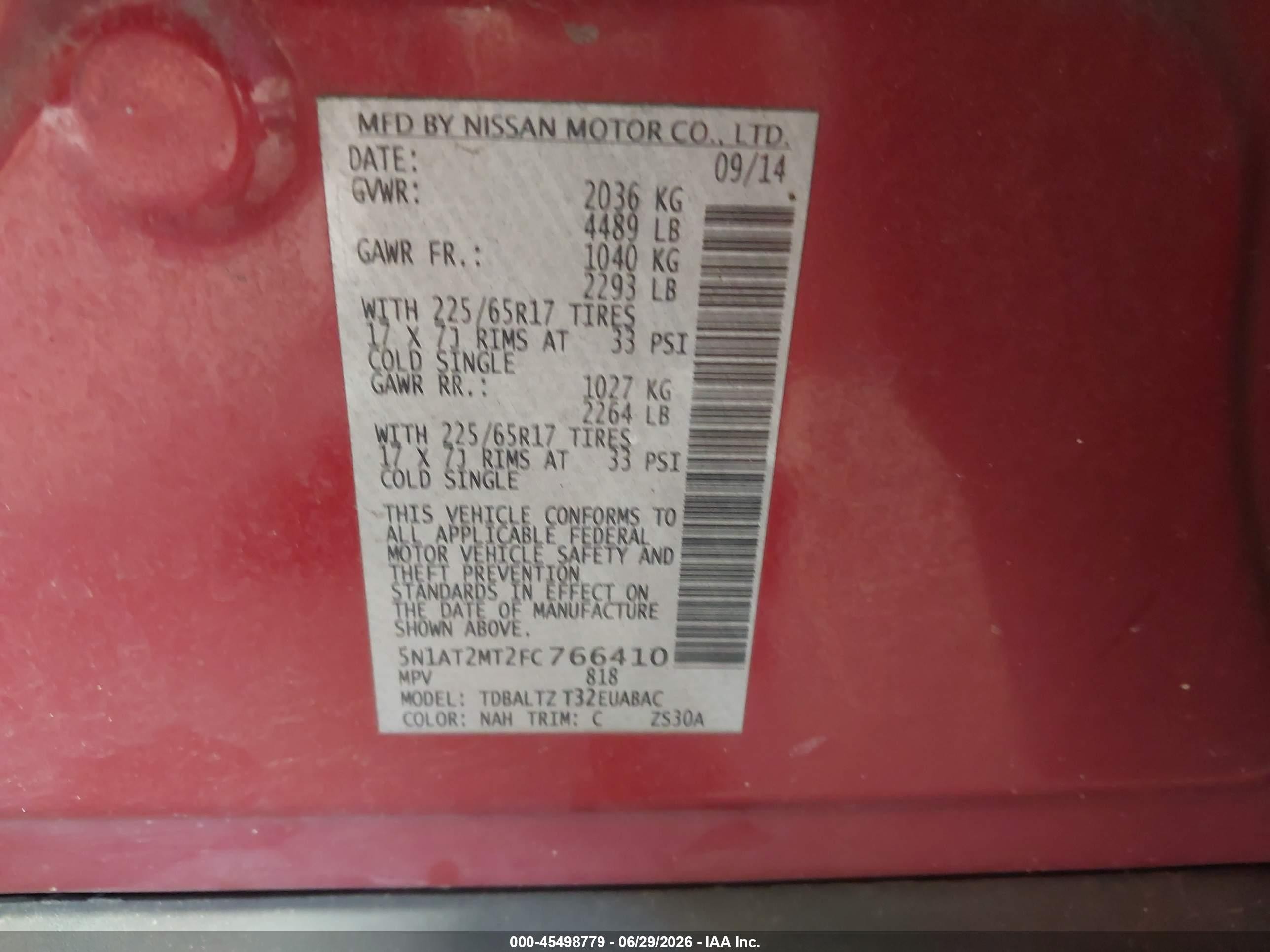 2015 Nissan Rogue Sv Red vin: 5N1AT2MT2FC766410