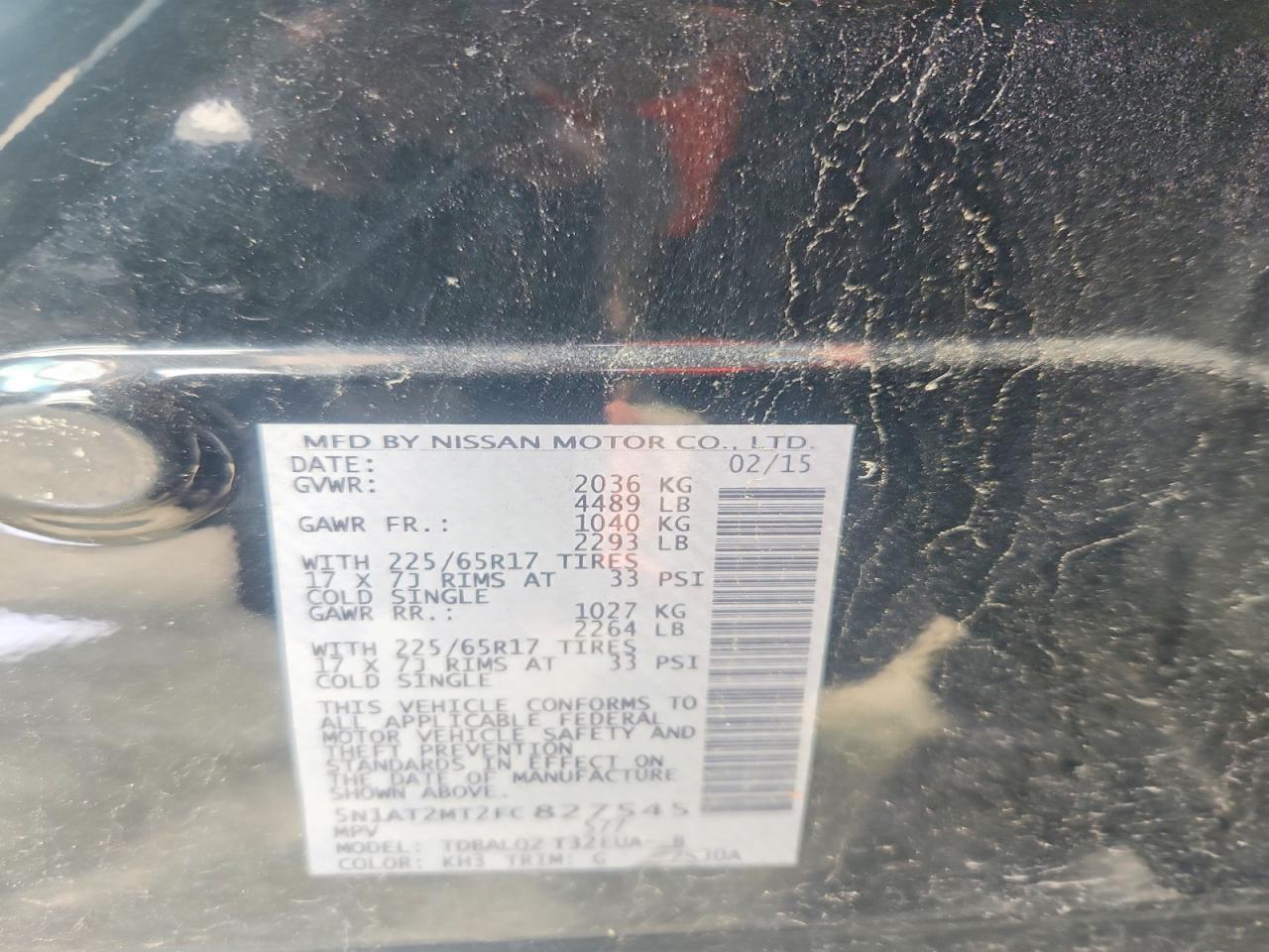 2015 Nissan Rogue Sv Black vin: 5N1AT2MT2FC827545