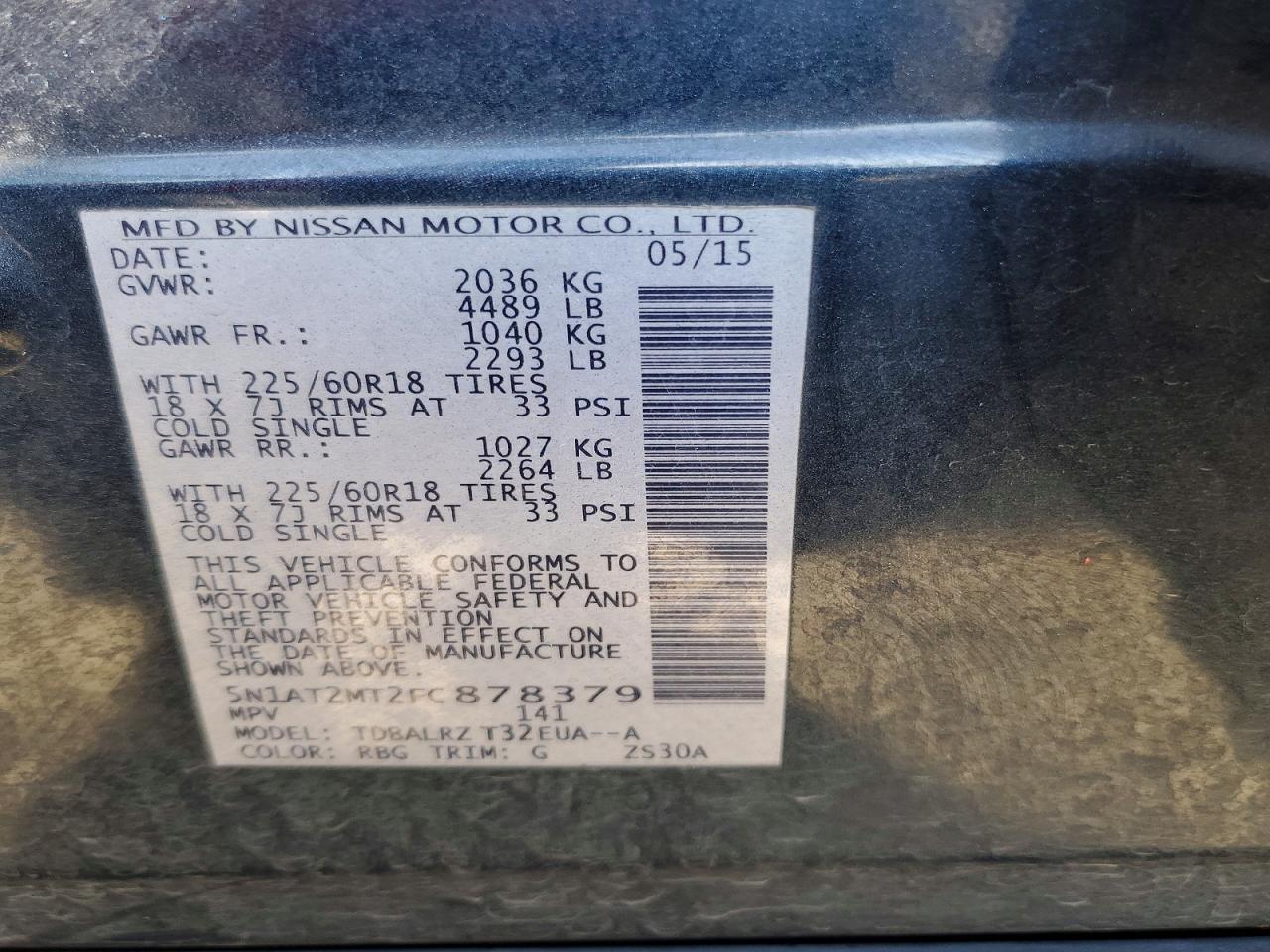 2015 Nissan Rogue Sl Blue vin: 5N1AT2MT2FC878379