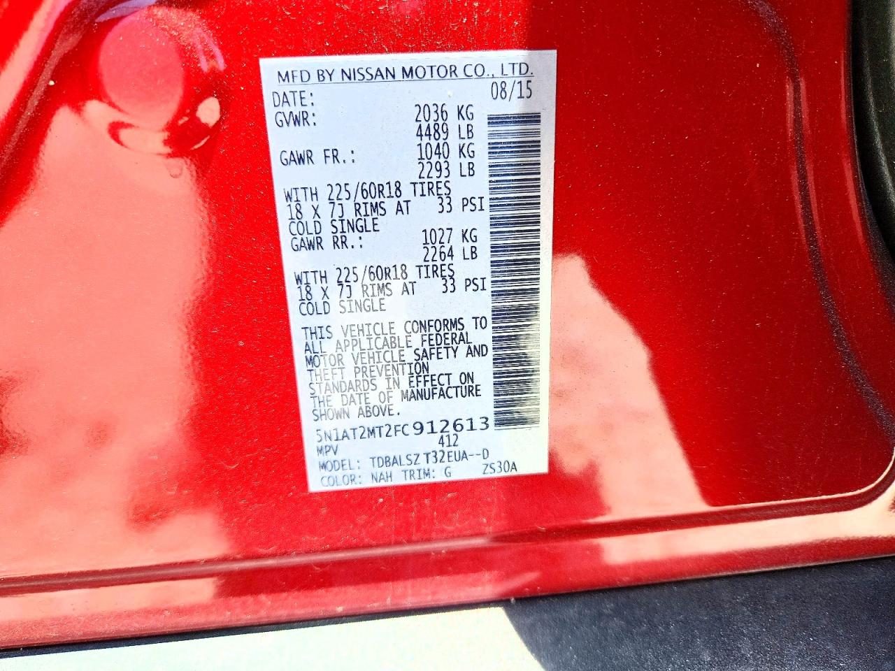 2015 Nissan Rogue Sl Red vin: 5N1AT2MT2FC912613