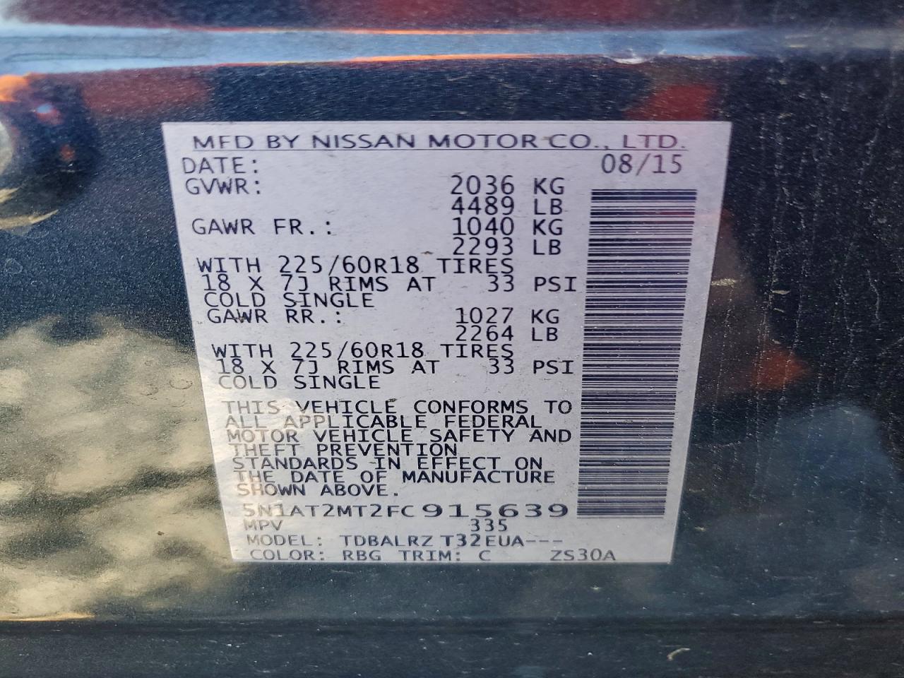 2015 Nissan Rogue Sl Black vin: 5N1AT2MT2FC915639